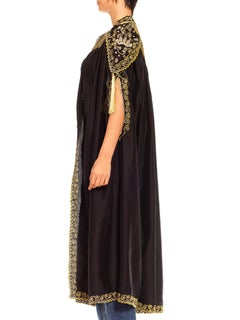 1970S Black Polyester Metallic Gold Embroidered Cape