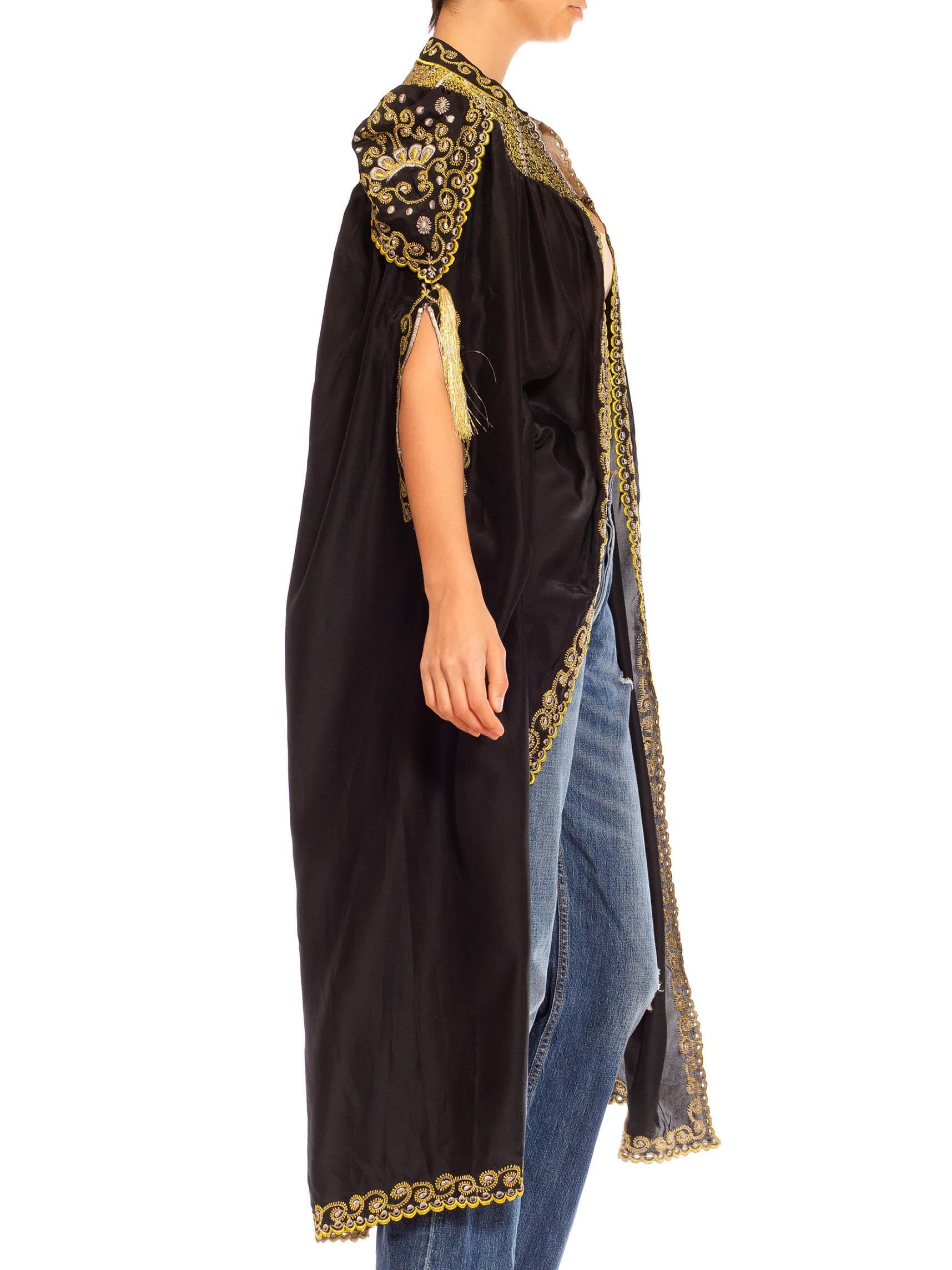 Women's or Men's 1970S Black Polyester Metallic Gold Embroidered Cape