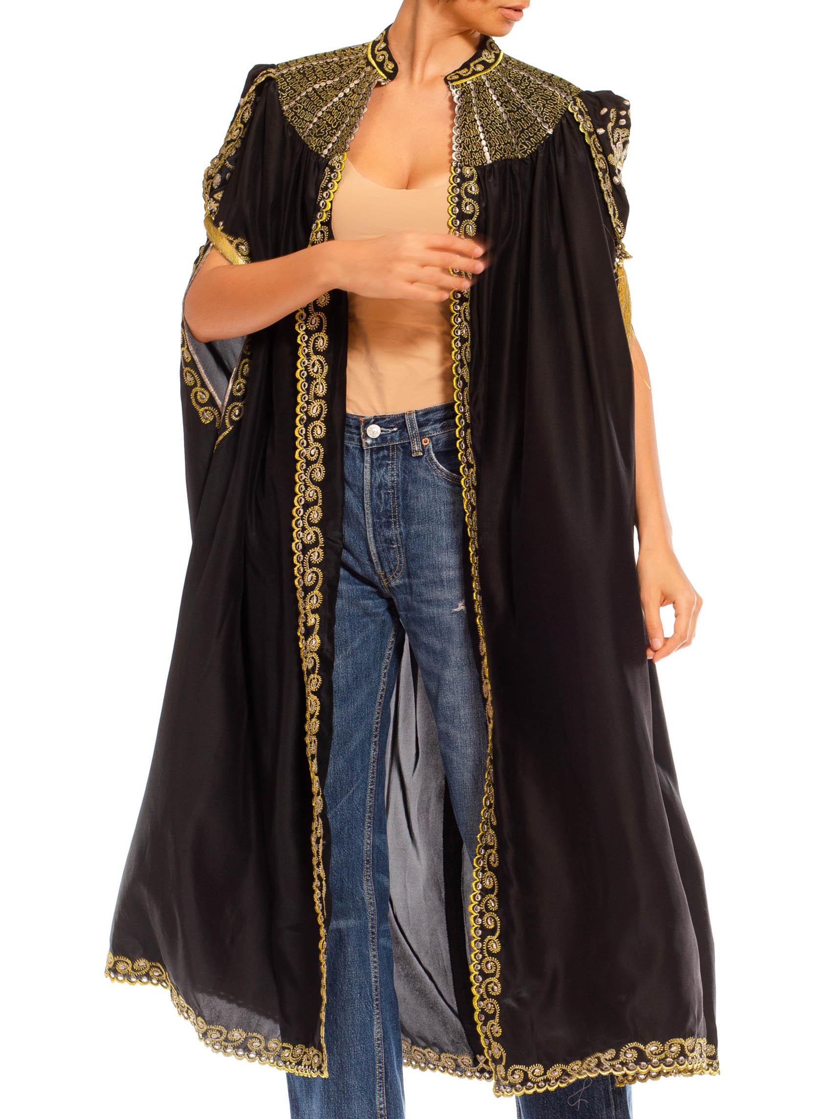 1970S Black Polyester Metallic Gold Embroidered Cape 2