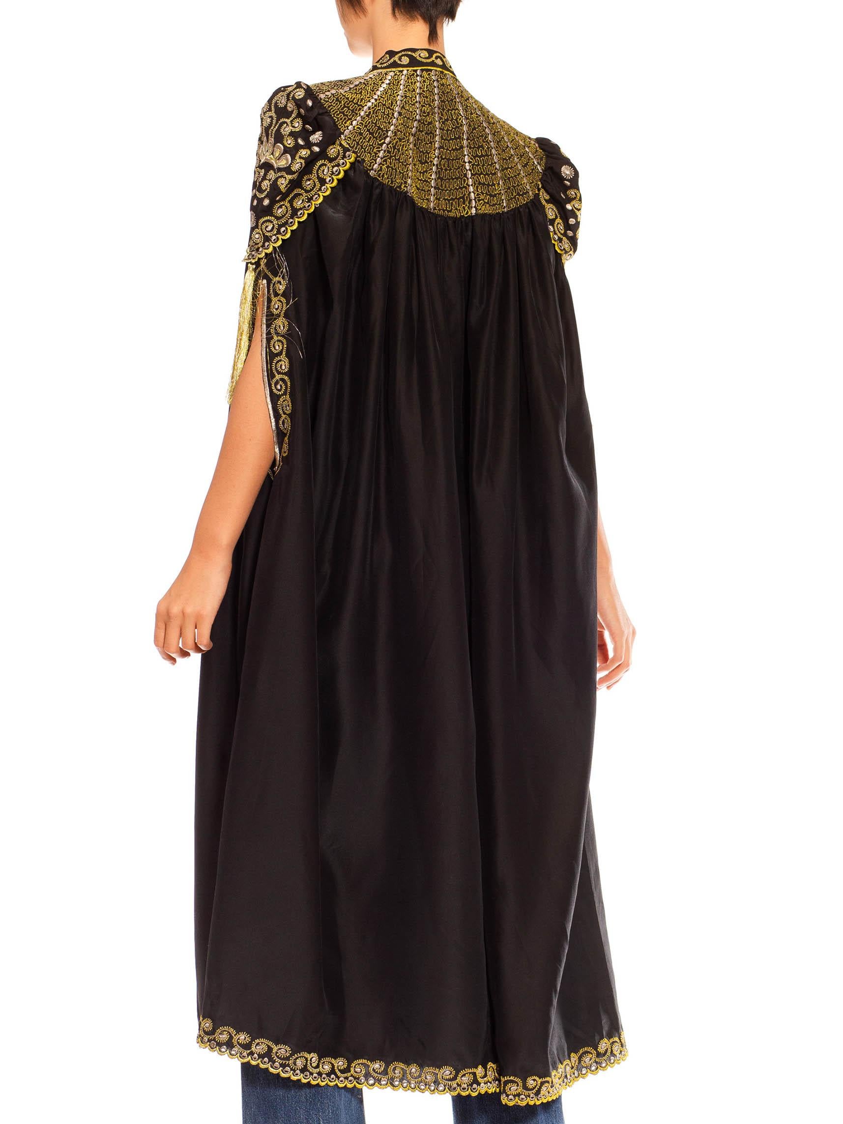 1970S Black Polyester Metallic Gold Embroidered Cape 3