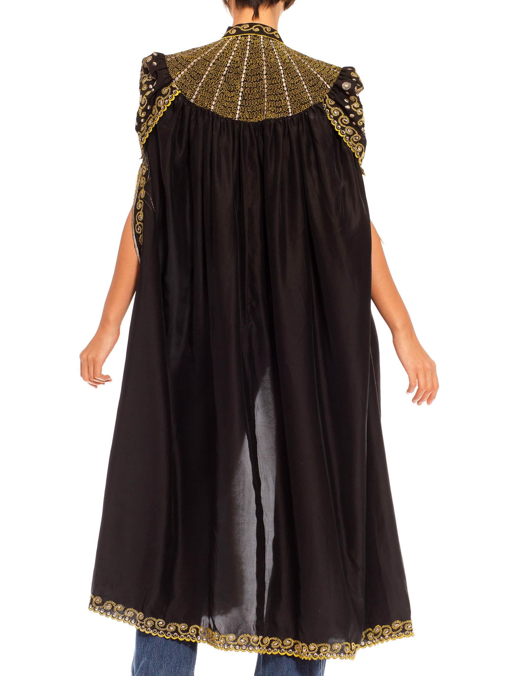 1970S Black Polyester Metallic Gold Embroidered Cape 4