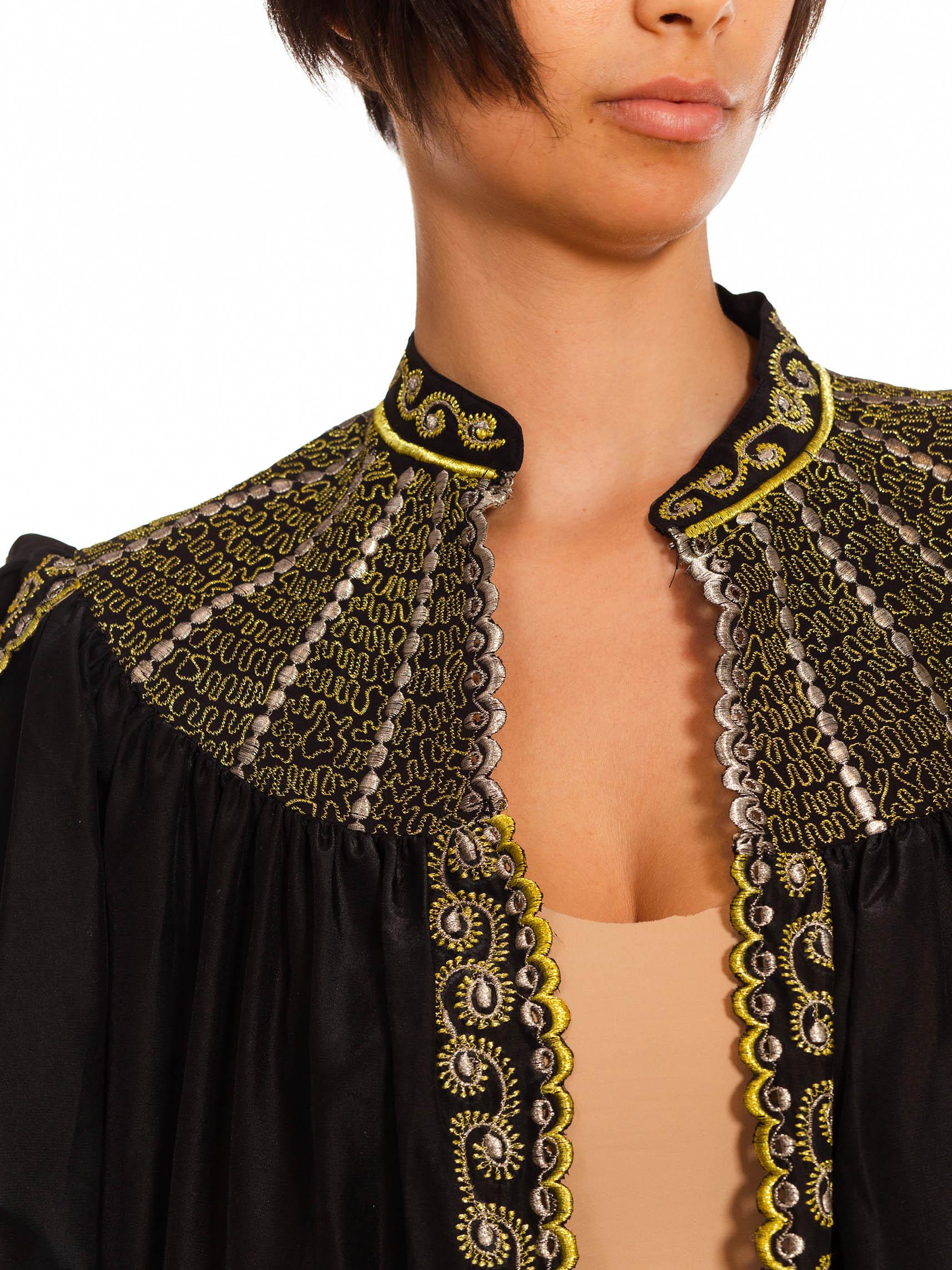 1970S Black Polyester Metallic Gold Embroidered Cape 5