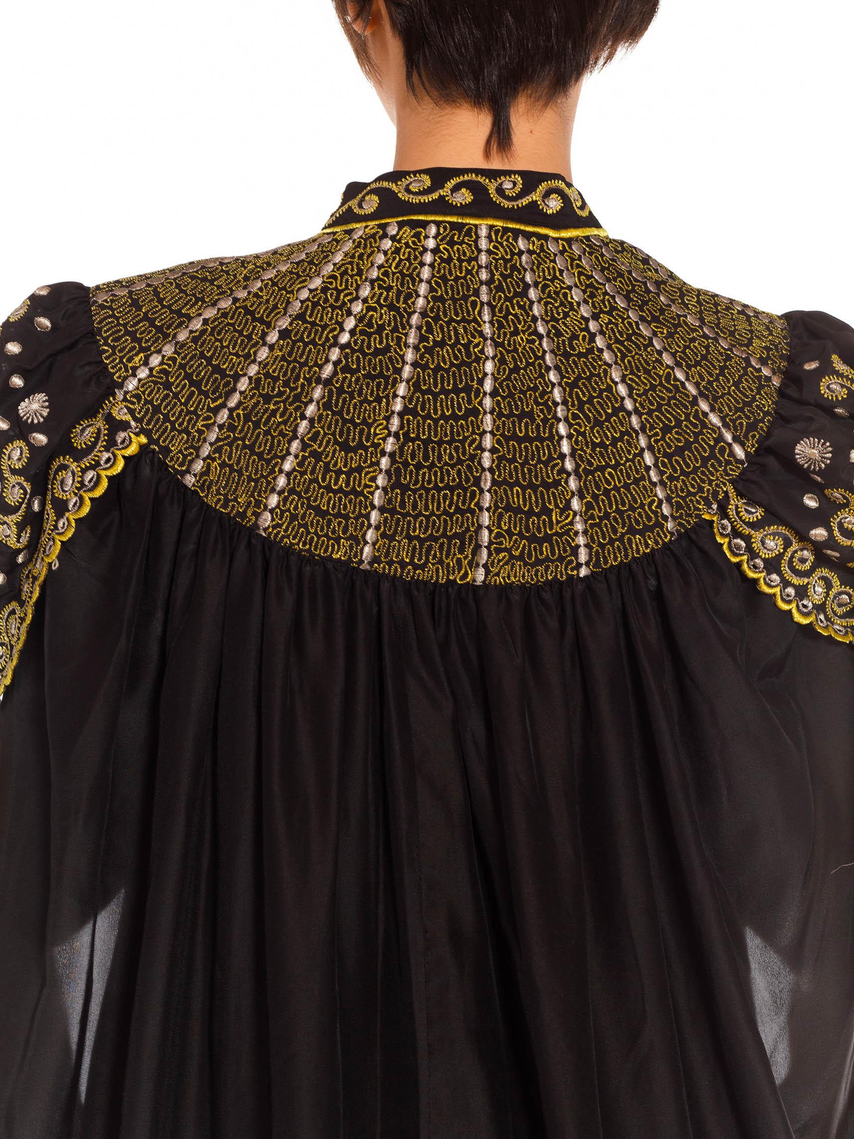 1970S Black Polyester Metallic Gold Embroidered Cape 6