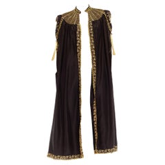 1970S Black Polyester Metallic Gold Embroidered Cape