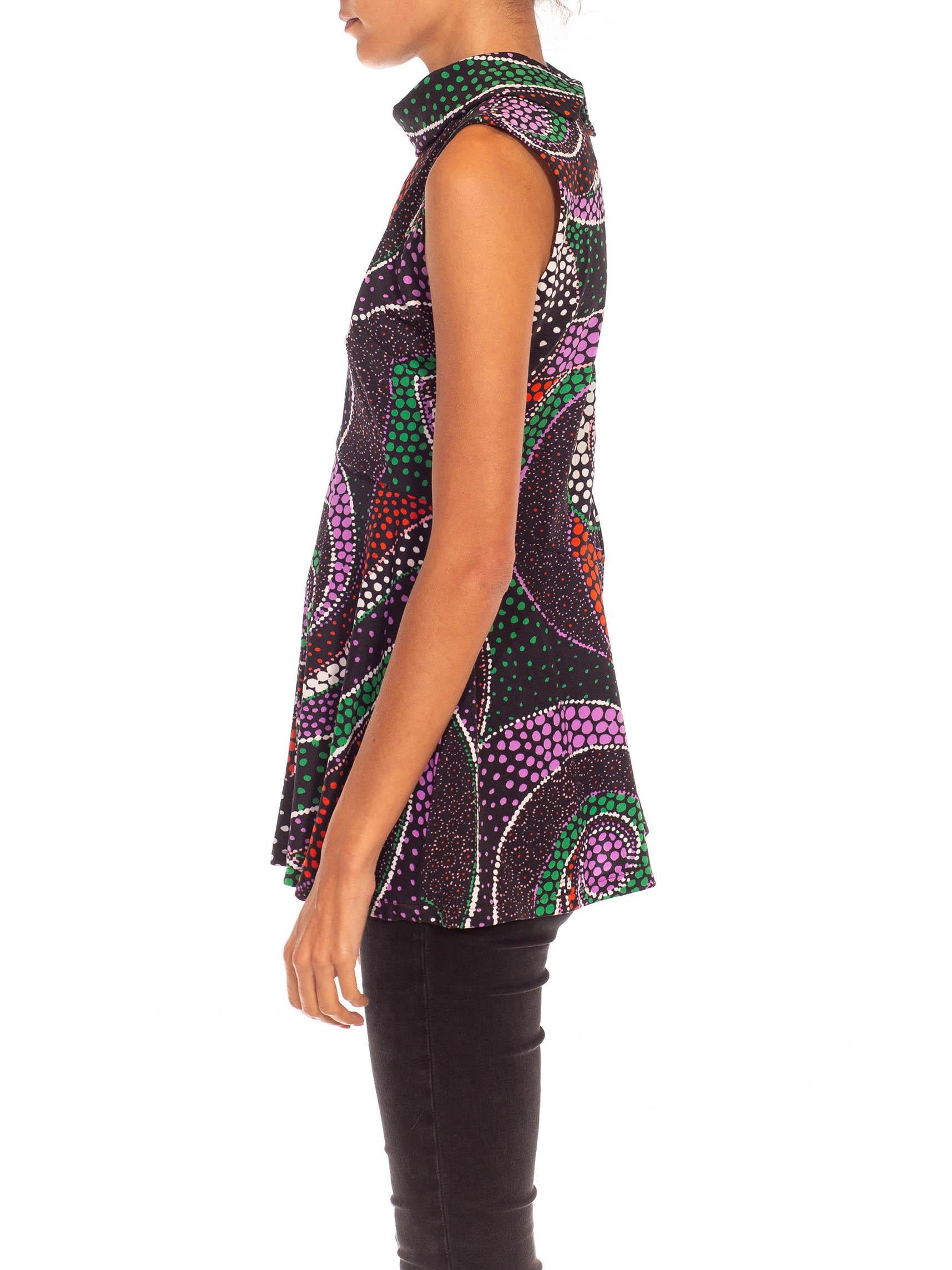 1970S Black Purple & Orange Poly Swirl Print Tank In Excellent Condition For Sale In New York, NY
