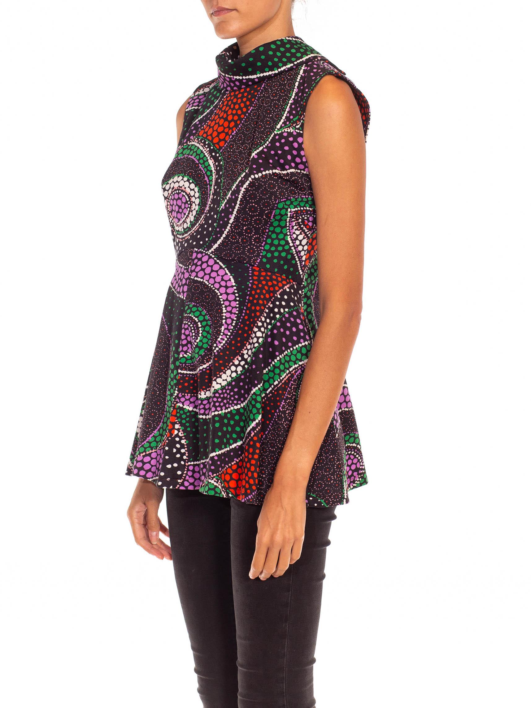 1970S Black Purple & Orange Poly Swirl Print Tank For Sale 2