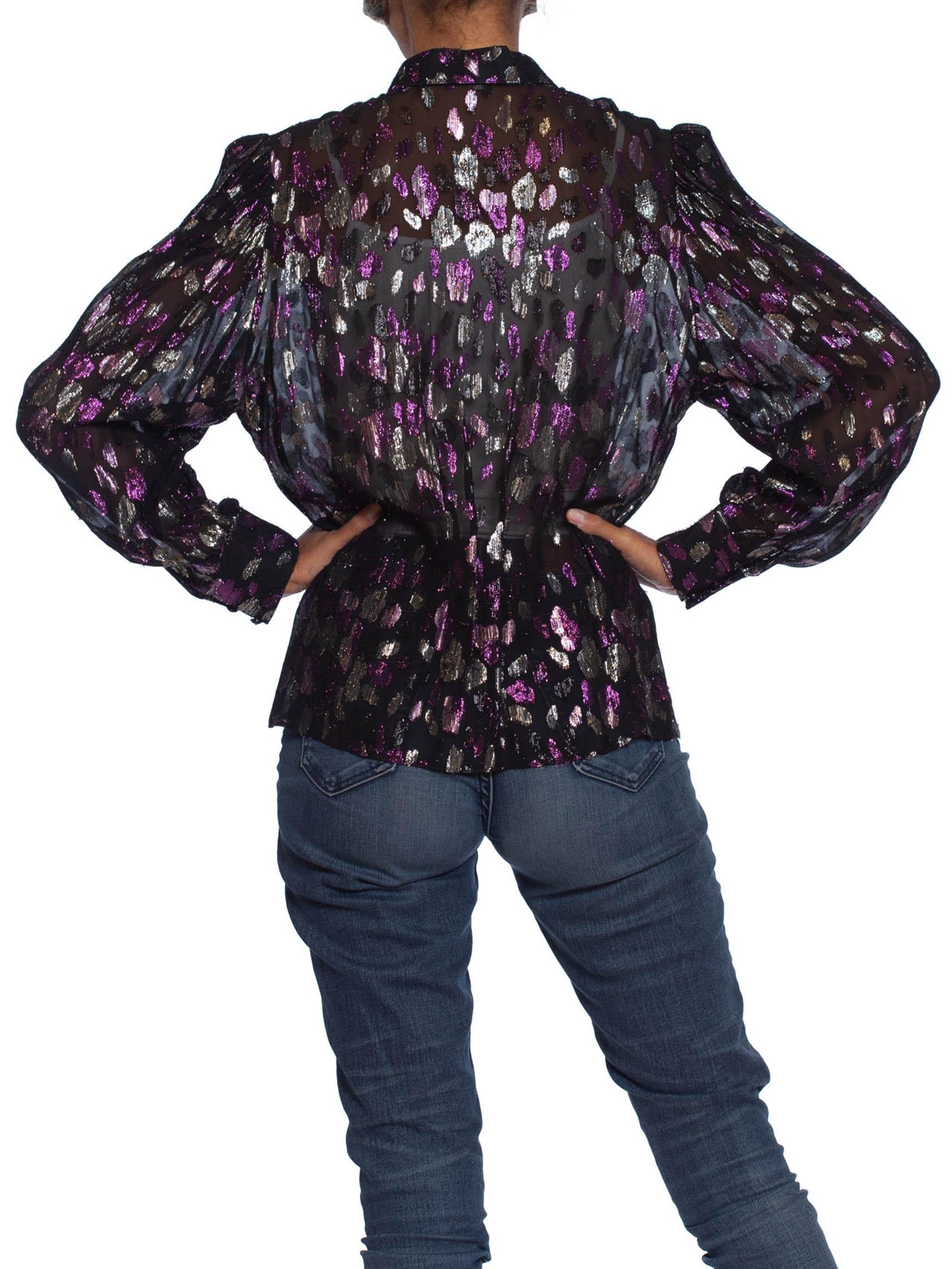 Vintage Black Red Purple Orange Lurex Blouse 16