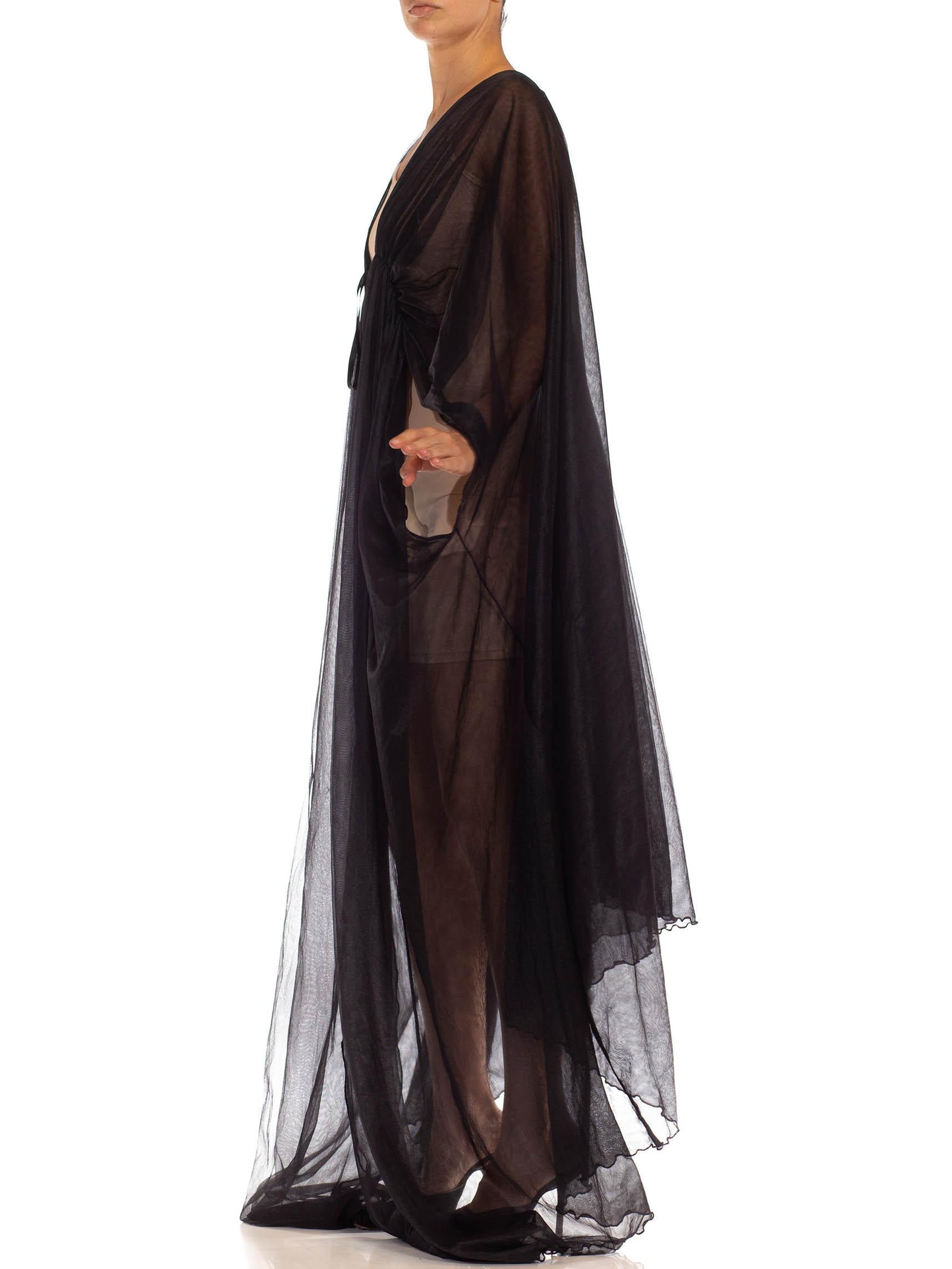 Women's 1970S Black Rayon Sheer Draped Robe For Sale