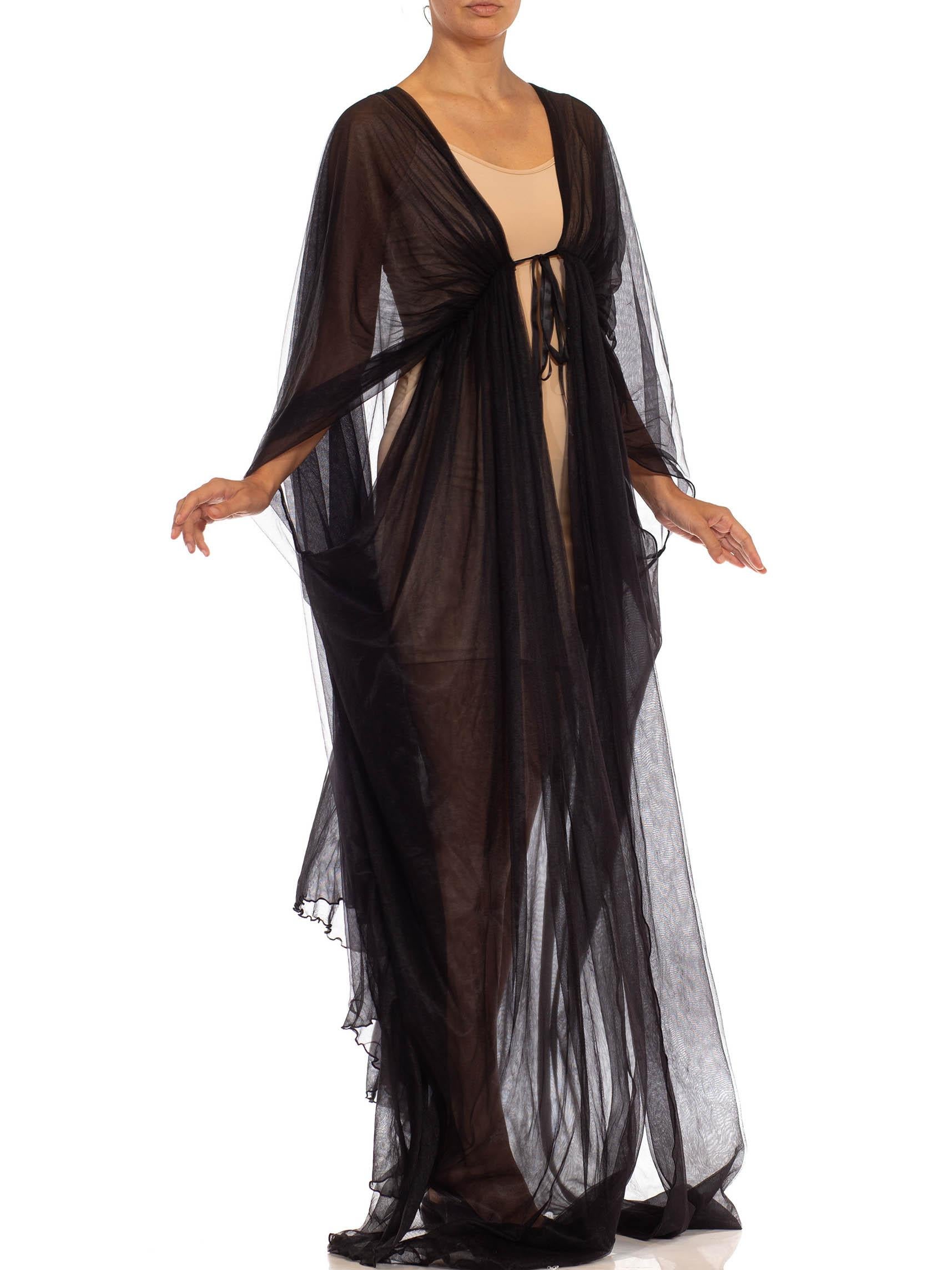 Schwarzer durchsichtiger drapierter Rayon-Kleid aus den 1970er Jahren im Angebot 1