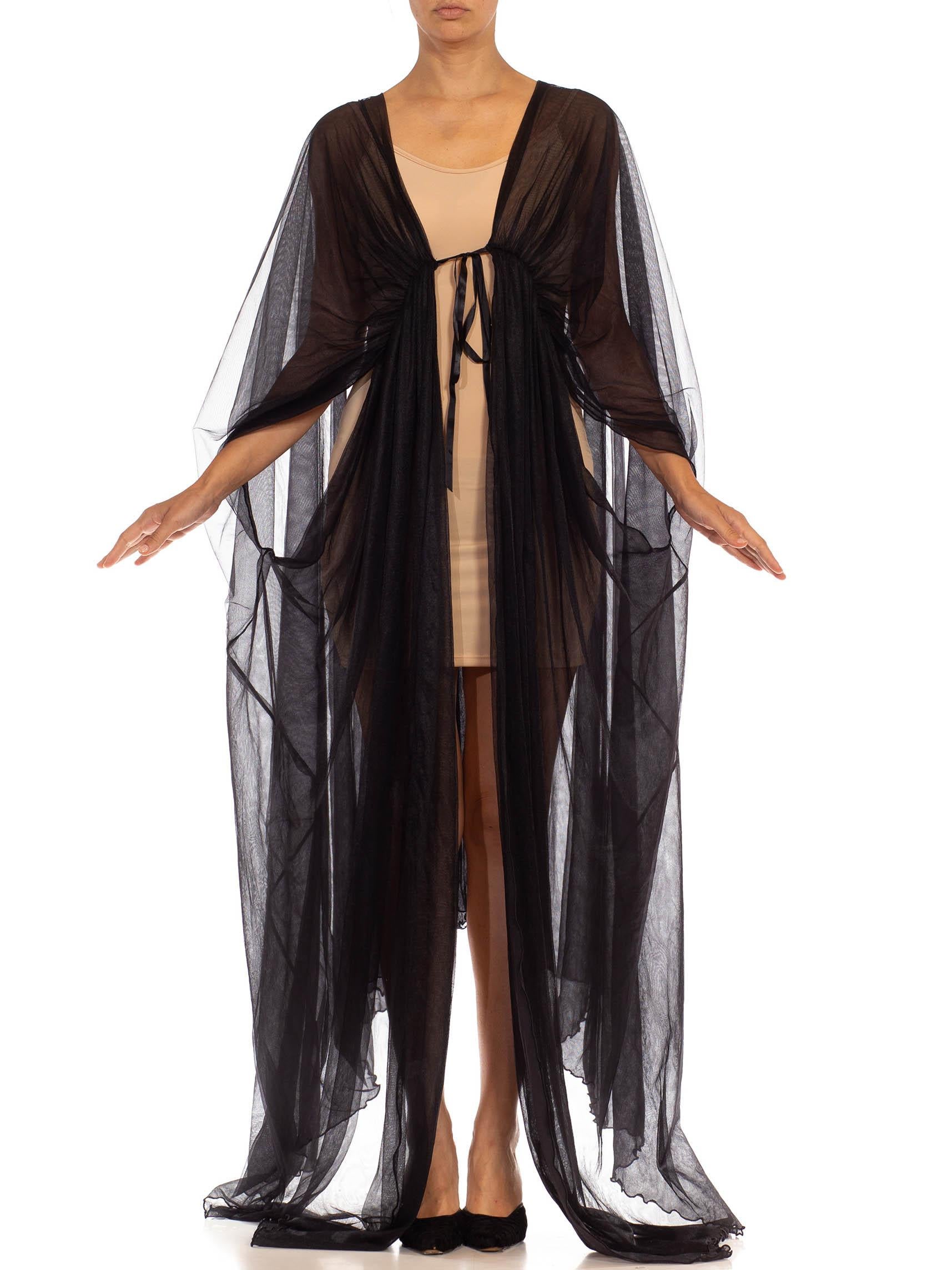 Schwarzer durchsichtiger drapierter Rayon-Kleid aus den 1970er Jahren im Angebot 2