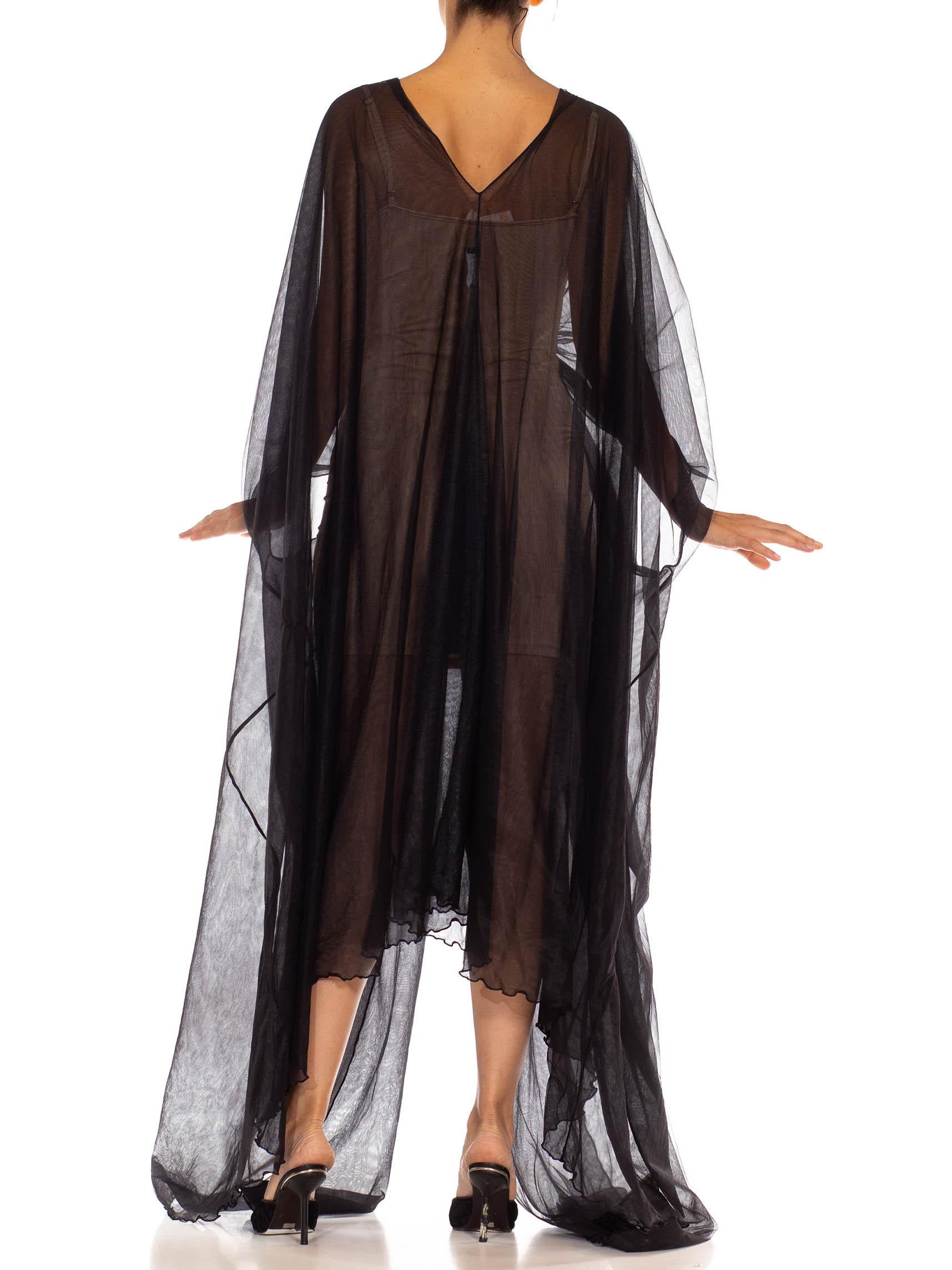 Schwarzer durchsichtiger drapierter Rayon-Kleid aus den 1970er Jahren im Angebot 3