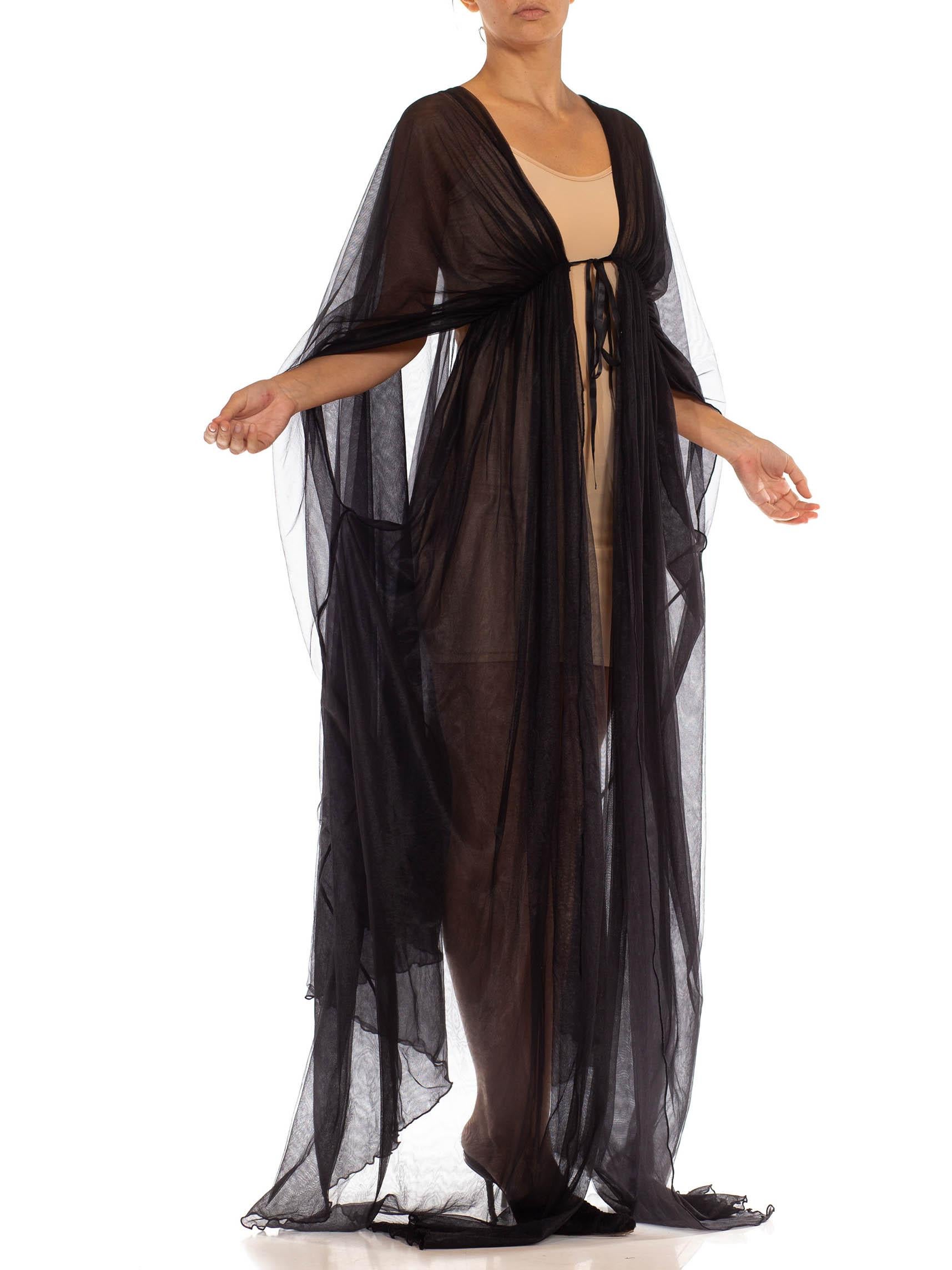Schwarzer durchsichtiger drapierter Rayon-Kleid aus den 1970er Jahren im Angebot 4