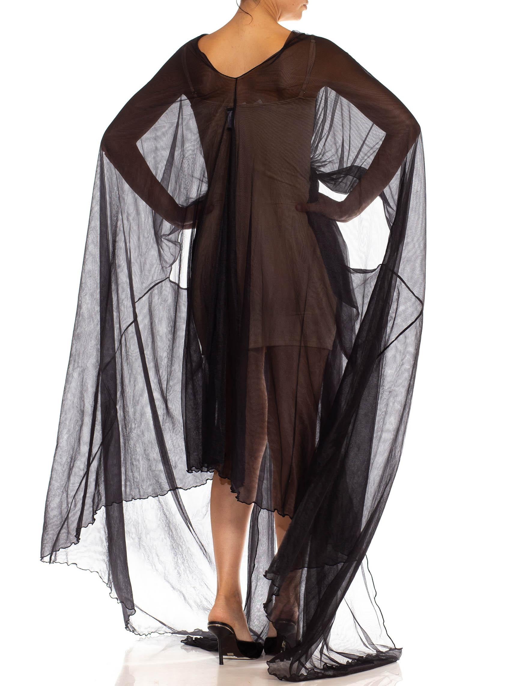 Schwarzer durchsichtiger drapierter Rayon-Kleid aus den 1970er Jahren im Angebot 5
