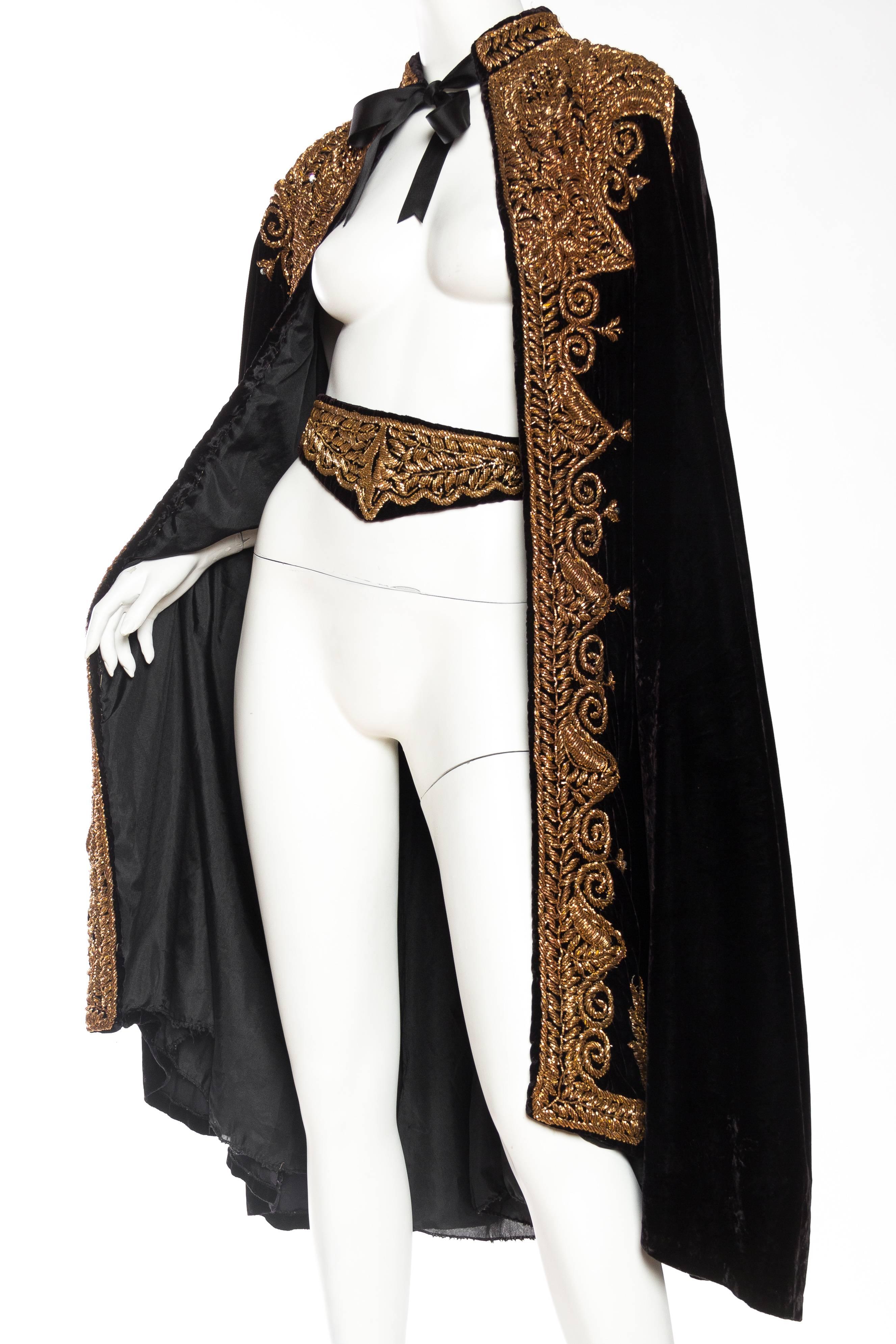 1970S Black Rayon Velvet Cape With Dramatic Real Copper Hand Embroidery 1