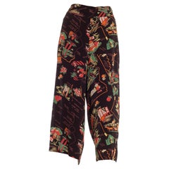 1970S Black & Red Silk Map Of Landmarks Printed Pants