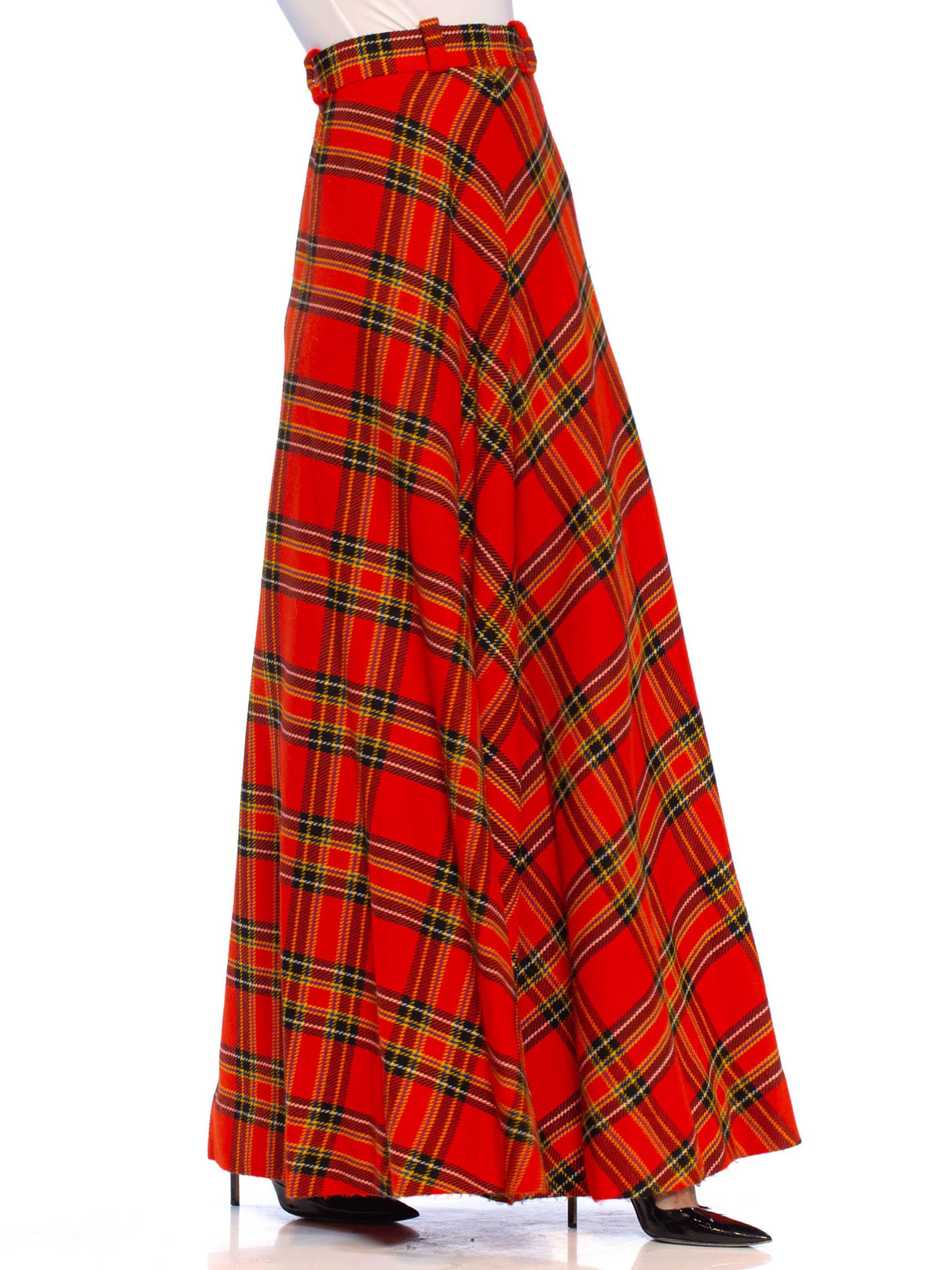 1970S Black & Red Wool Blend Tartan Bias Cut Maxi Skirt 1