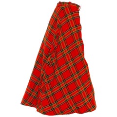 Vintage 1970S Black & Red Wool Blend Tartan Bias Cut Maxi Skirt