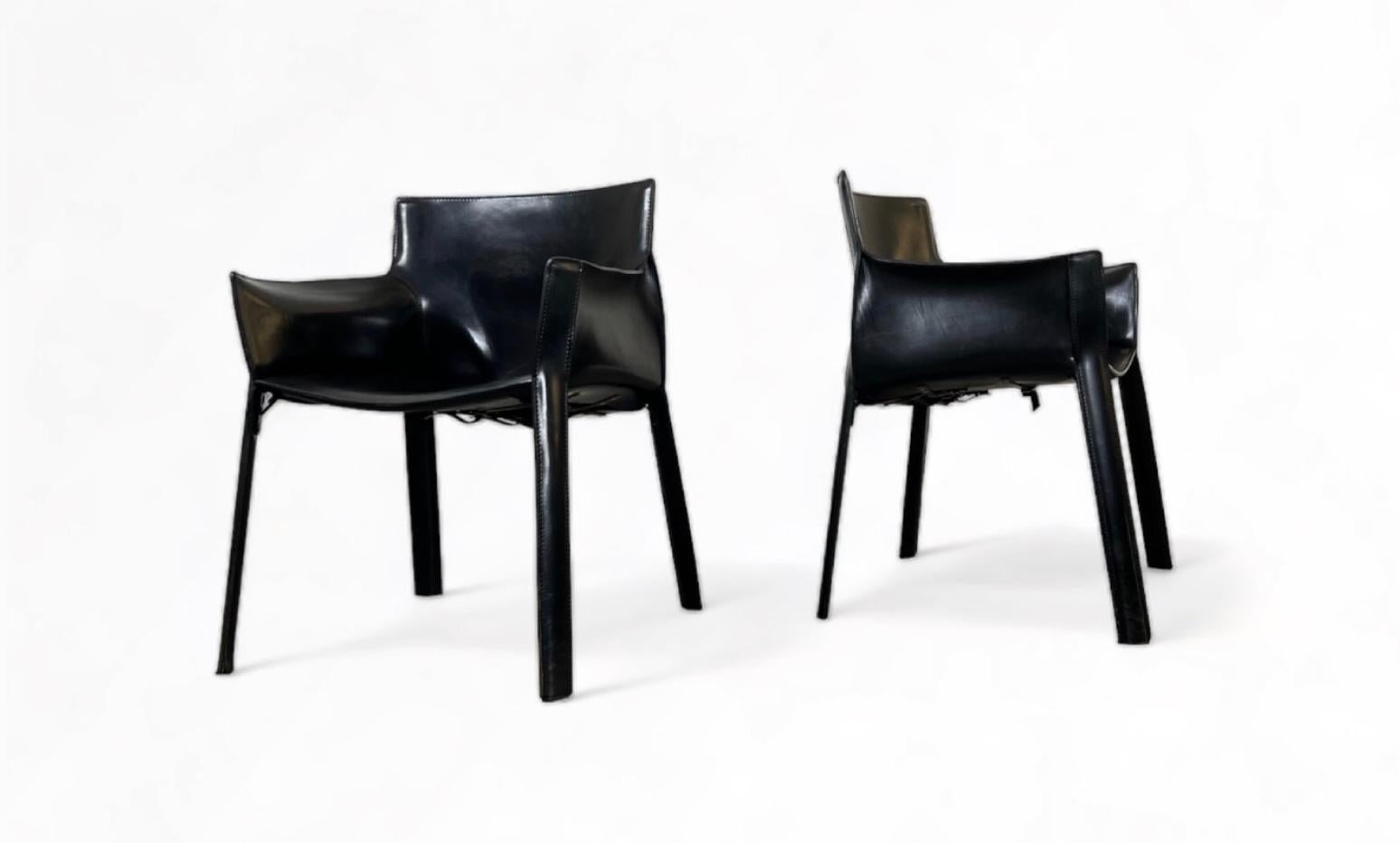 Mid-Century Modern 1970s Black Saddle Leather Armchairs by Giancarlo Vegni for Fasem, Italy For Sale