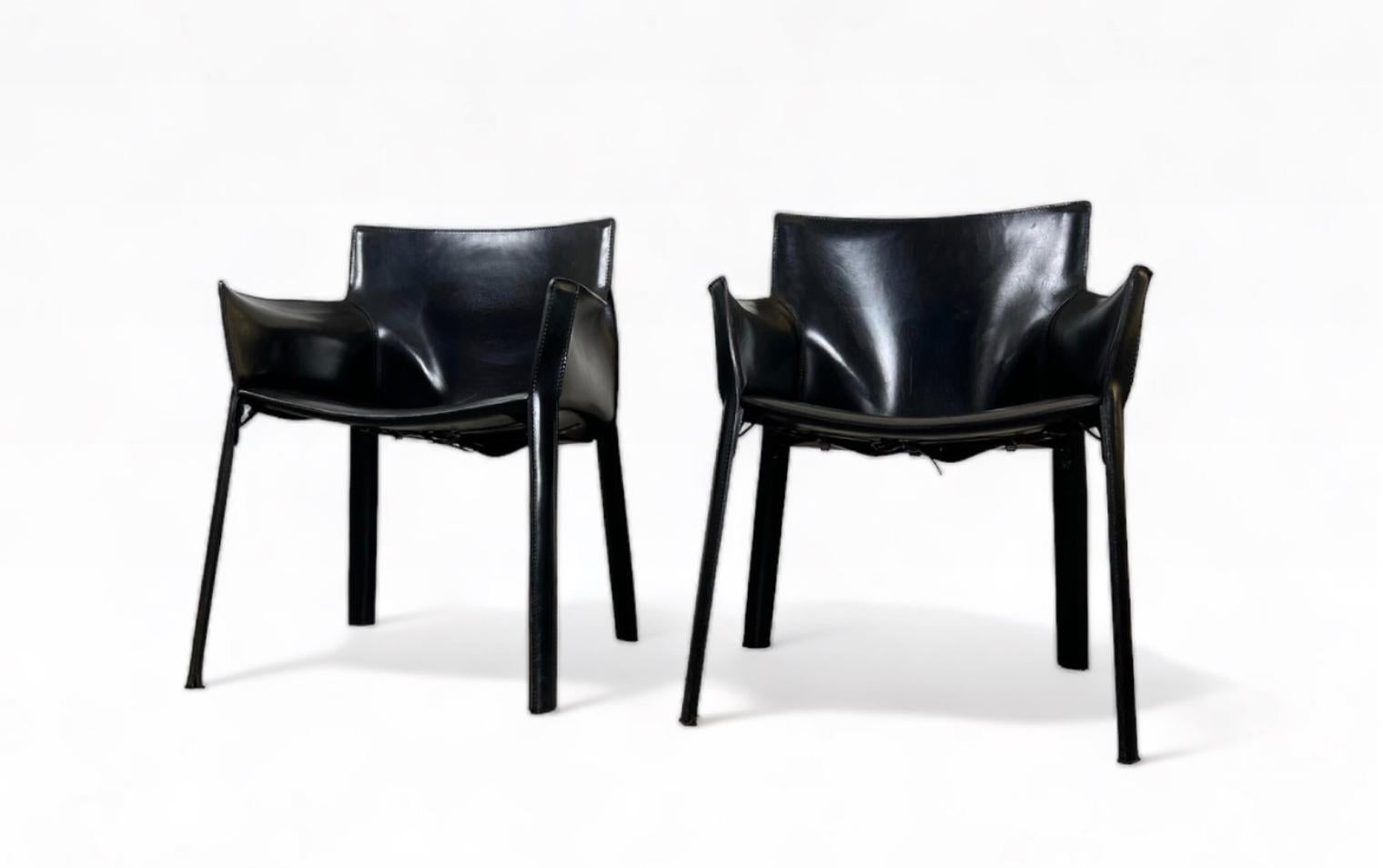 Late 20th Century 1970s Black Saddle Leather Armchairs by Giancarlo Vegni for Fasem, Italy For Sale