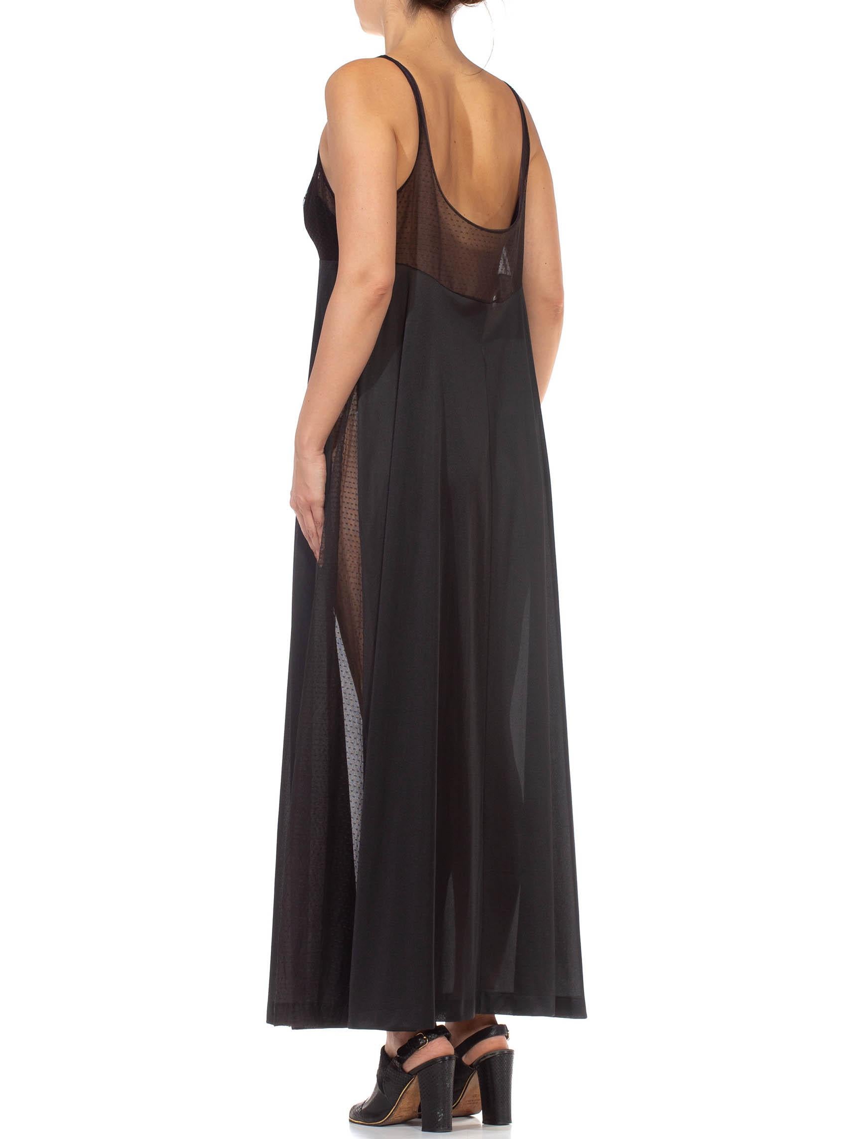 1970S Black Sheer Mesh Bodice Nylon Negligee Slip Dress For Sale 7