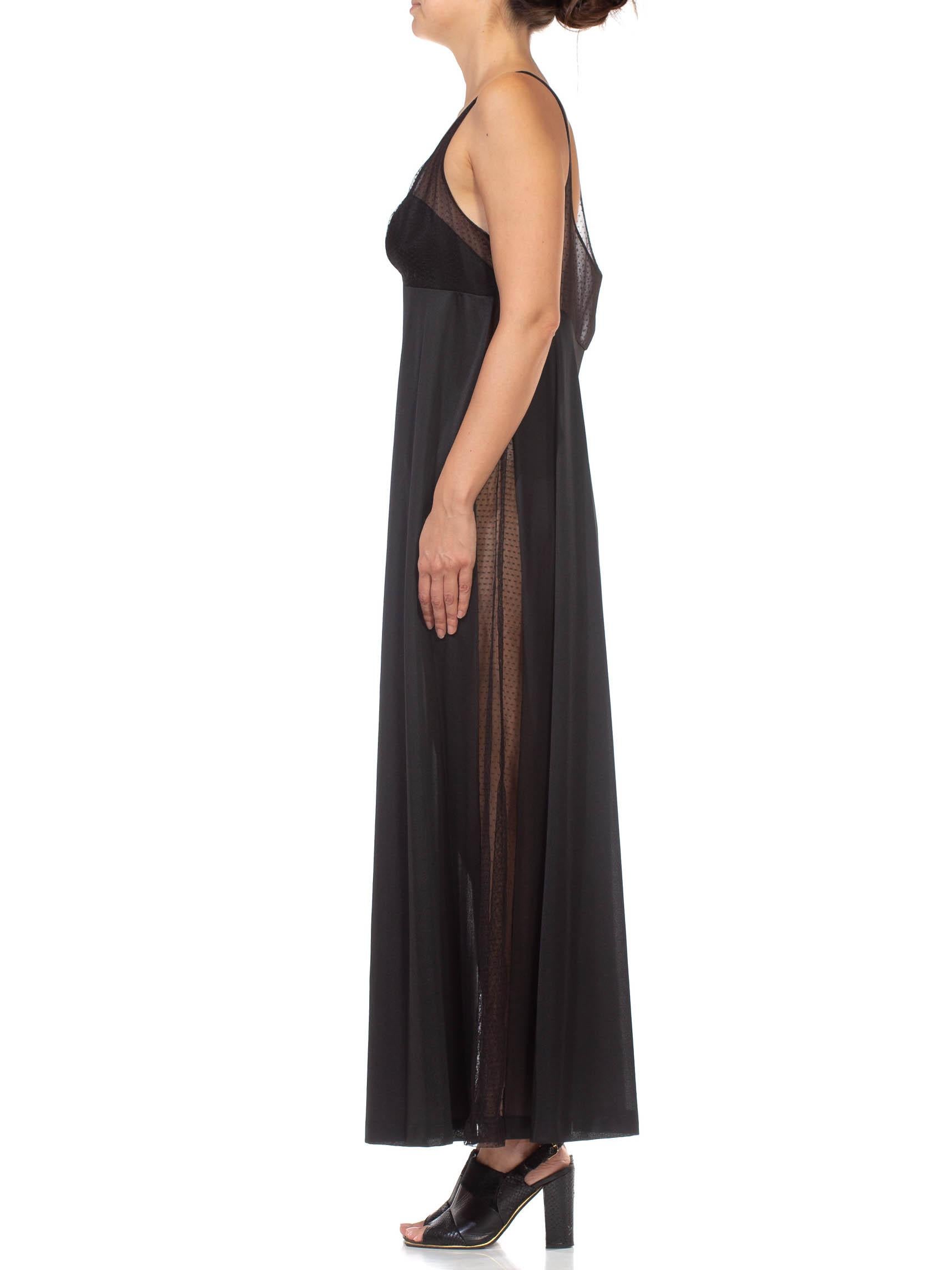 1970S Black Sheer Mesh Bodice Nylon Negligee Slip Dress In Excellent Condition For Sale In New York, NY