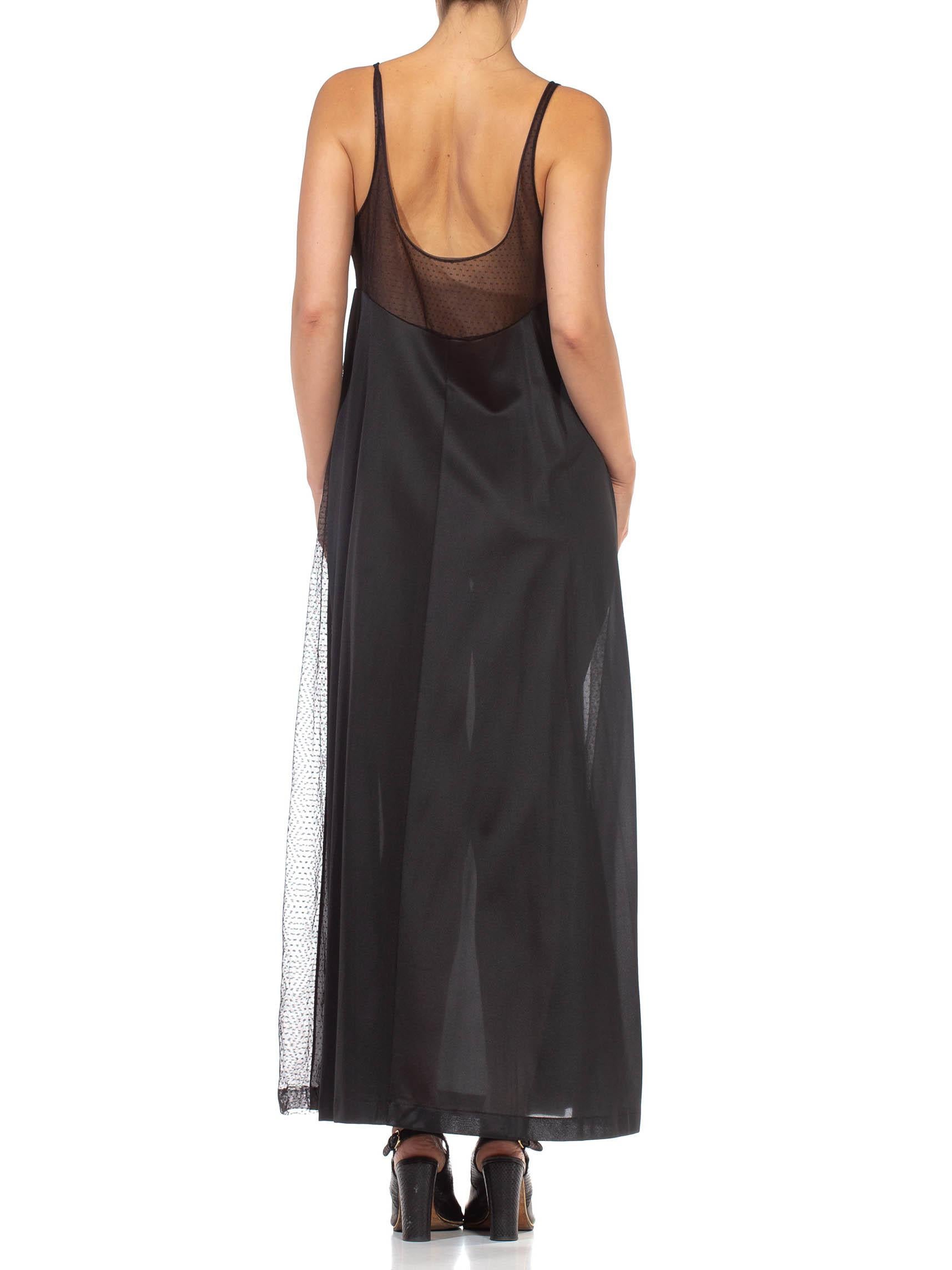 1970S Black Sheer Mesh Bodice Nylon Negligee Slip Dress For Sale 3