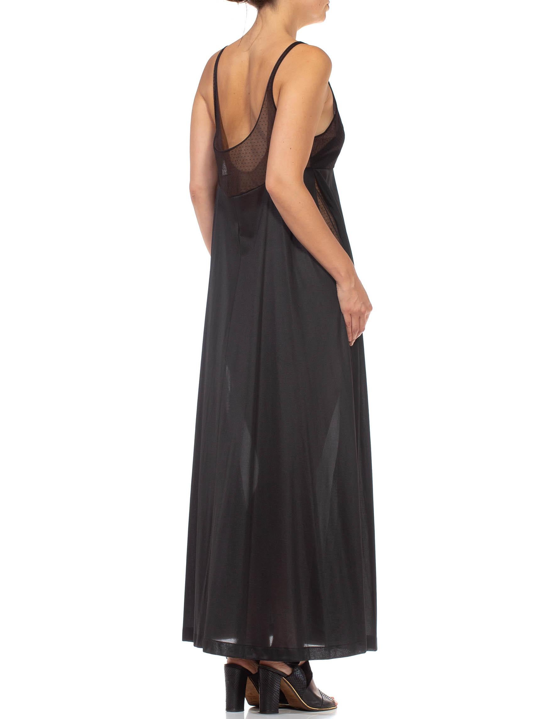 1970S Black Sheer Mesh Bodice Nylon Negligee Slip Dress For Sale 5