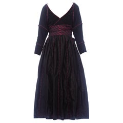 1970S Black Silk Taffeta  & Suede Wrap Top Skirt Ensemble