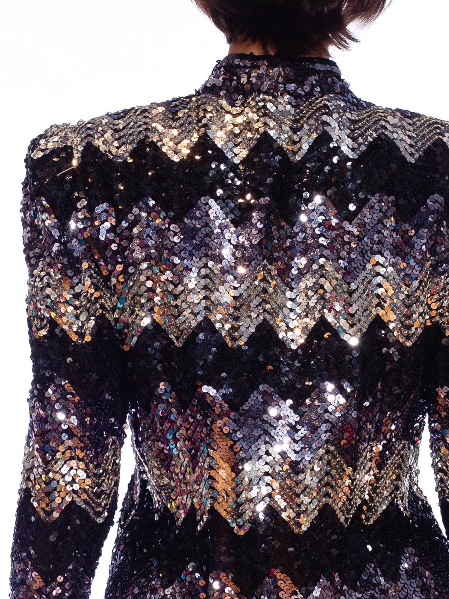 1970S Black & Silver Zig-Zag Sequin Cropped Evening Jacket 2