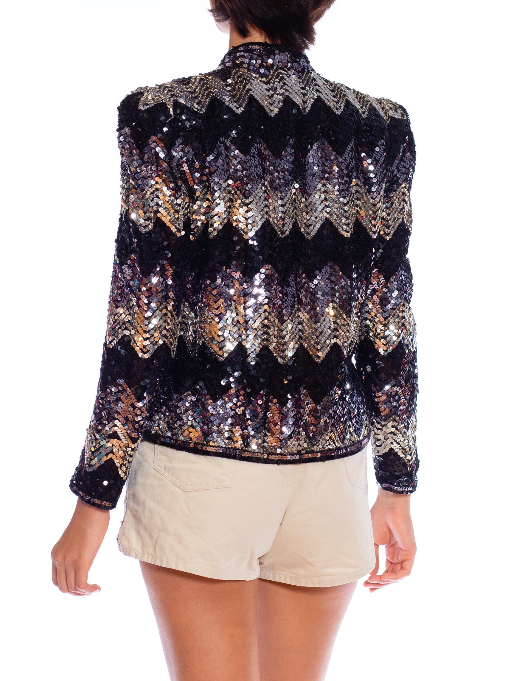 1970S Black & Silver Zig-Zag Sequin Cropped Evening Jacket 3