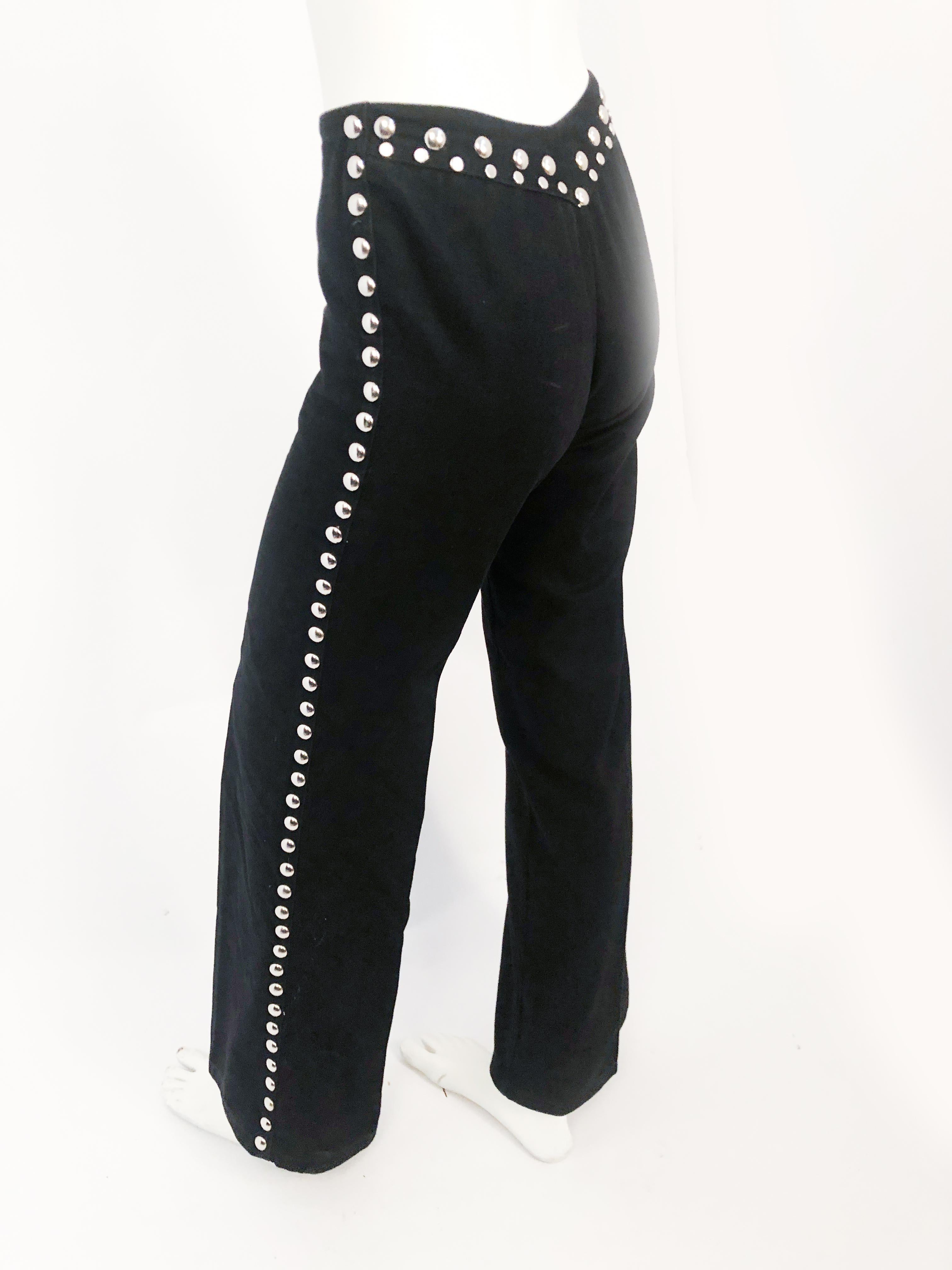 Women's 1970s Black Studded Bell-bottom Pants