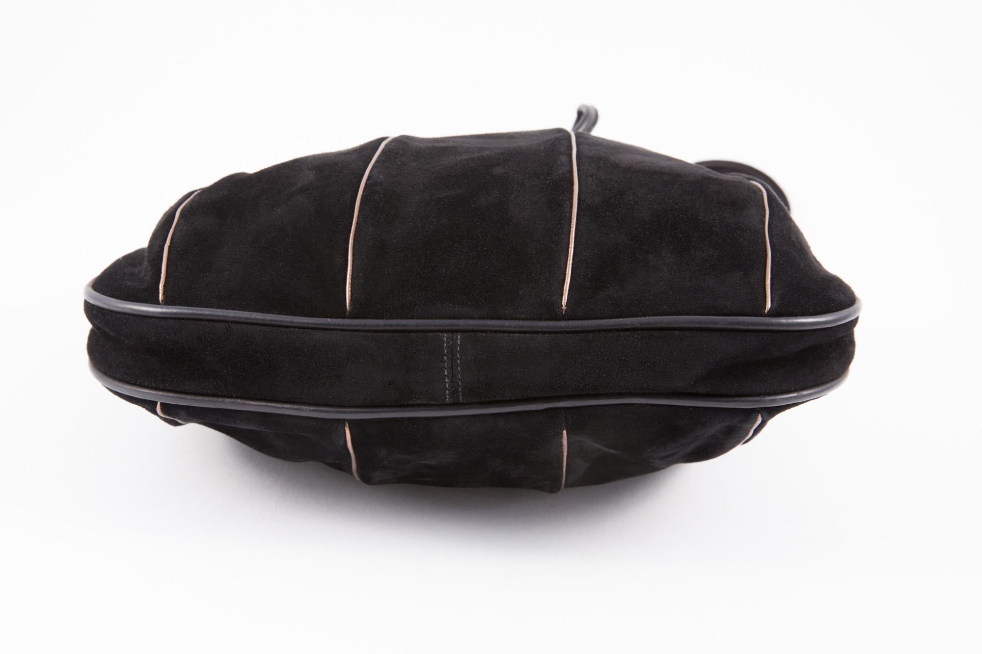 Women's 1970s Black Suede Leather Shoulder Basket Bag 