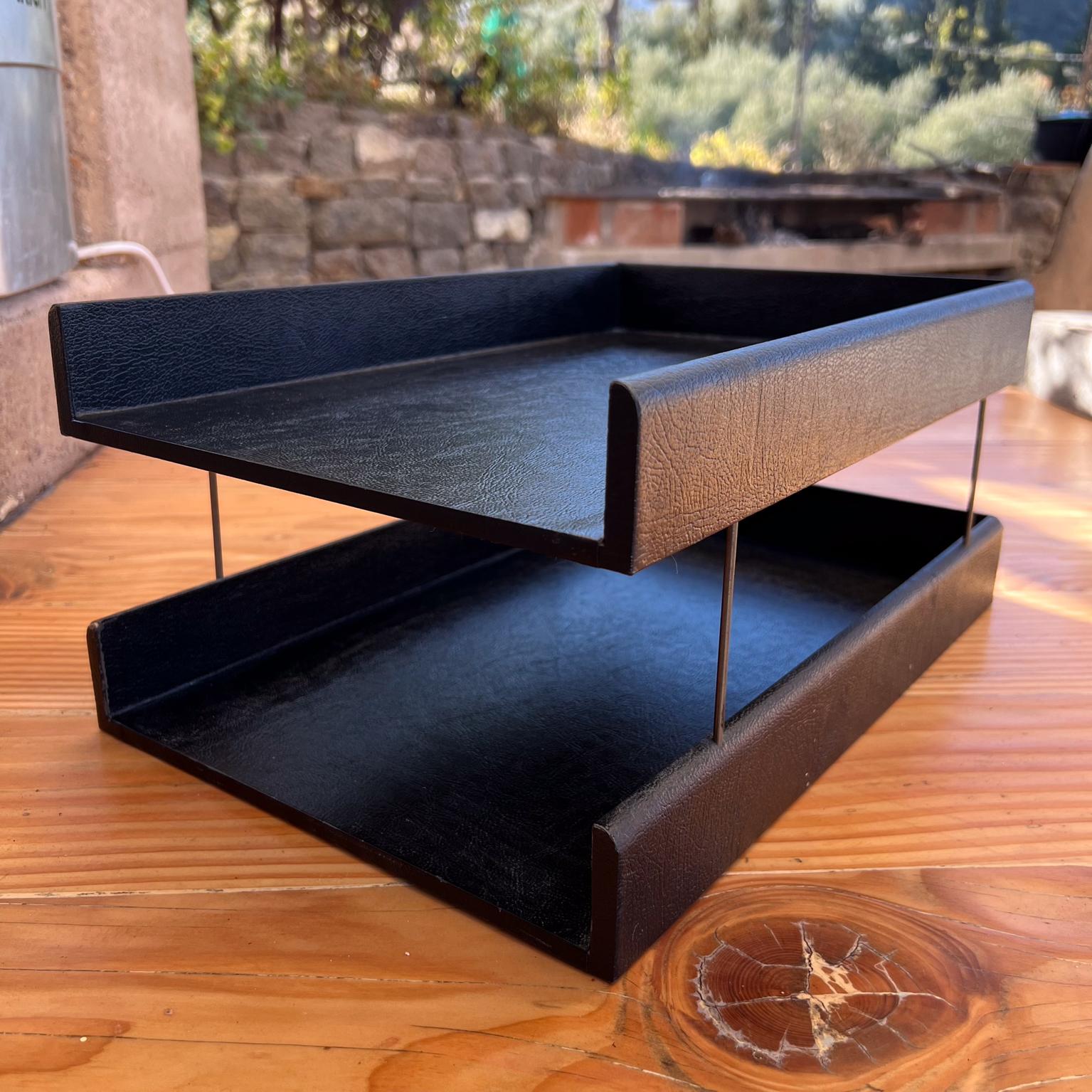 American 1970s Black Desk Tray Tiered Office Letter File For Sale