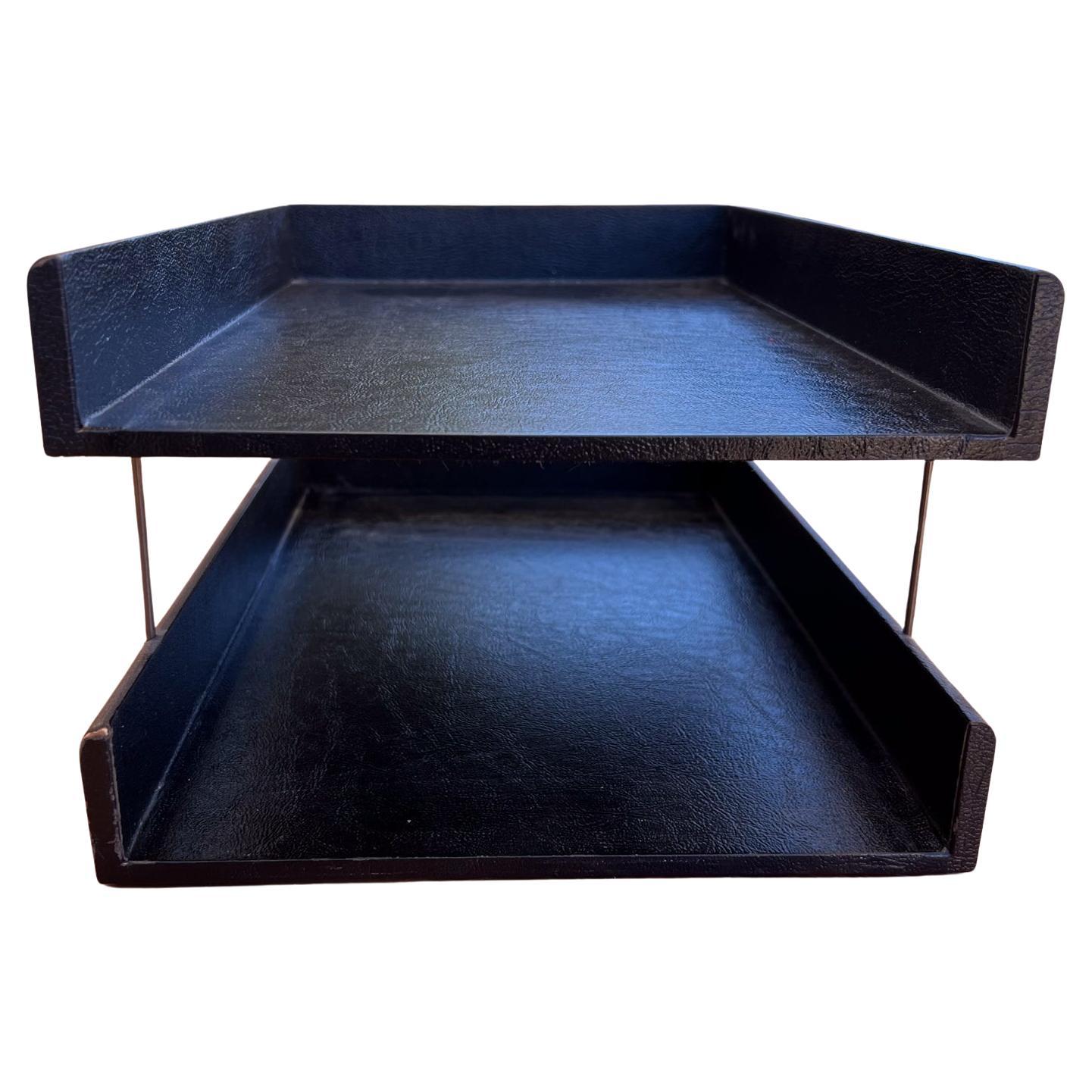 1970s Black Desk Tray Tiered Office Letter File For Sale