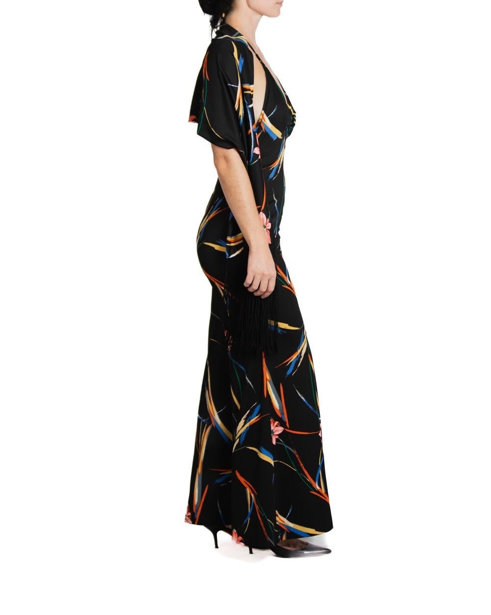 1970S Black & Tropical Rayon Jumpsuit With Matching Shawl For Sale 1