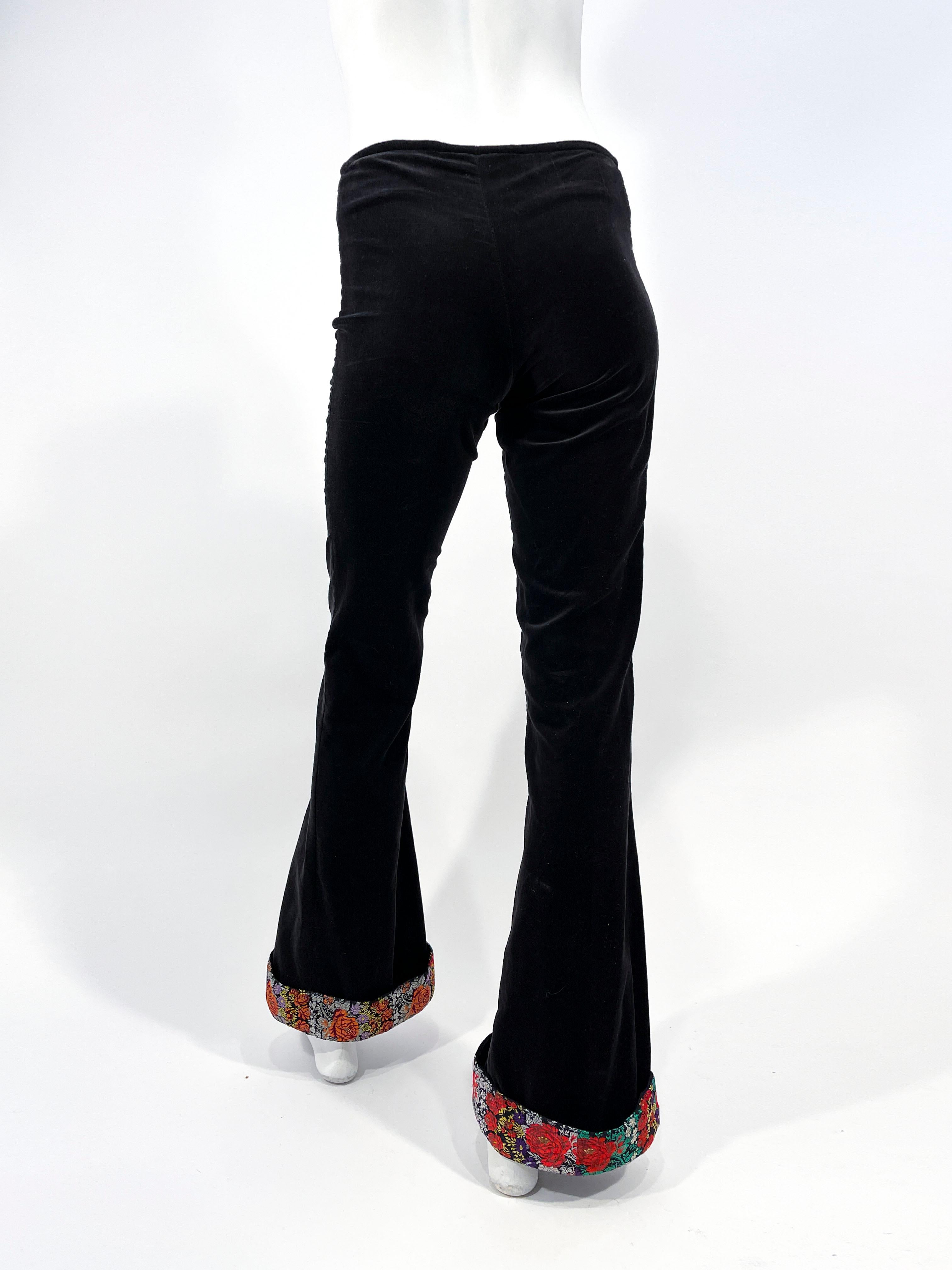 1970s Black Velvet Bellbottom Pants For Sale 1