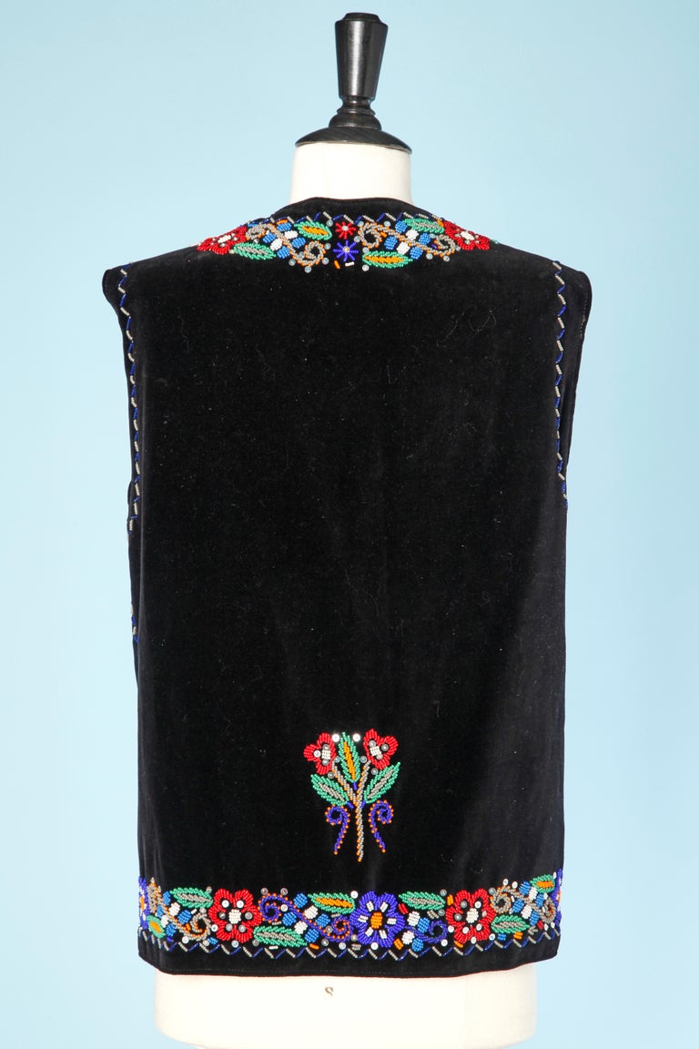 Women's 1970's Black velvet vest with beaded work and sequin  For Sale