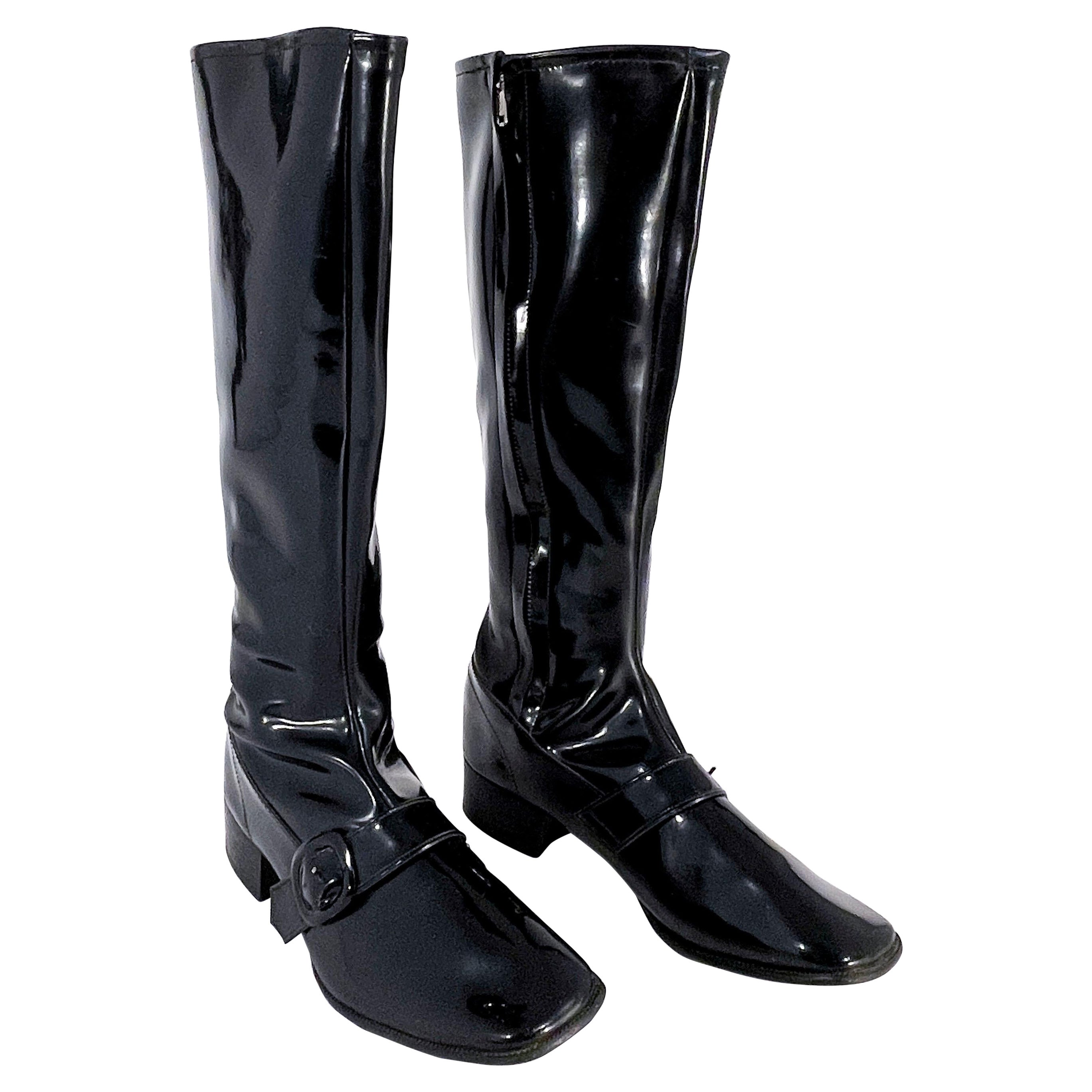 1970s Black Vinyl Go-Go Boots