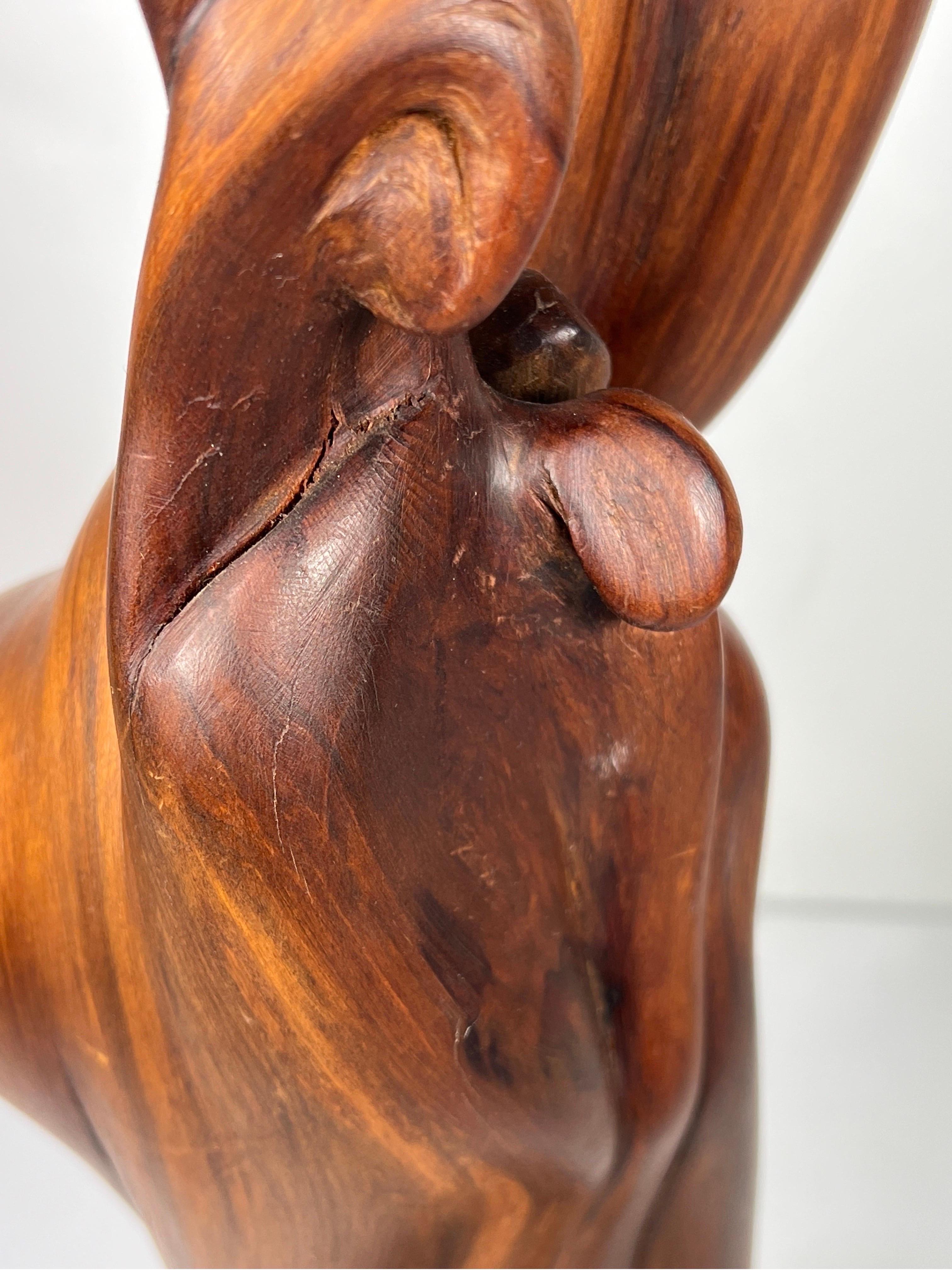 1970s Black Walnut Abstract Bird Wood Sculpture For Sale 4