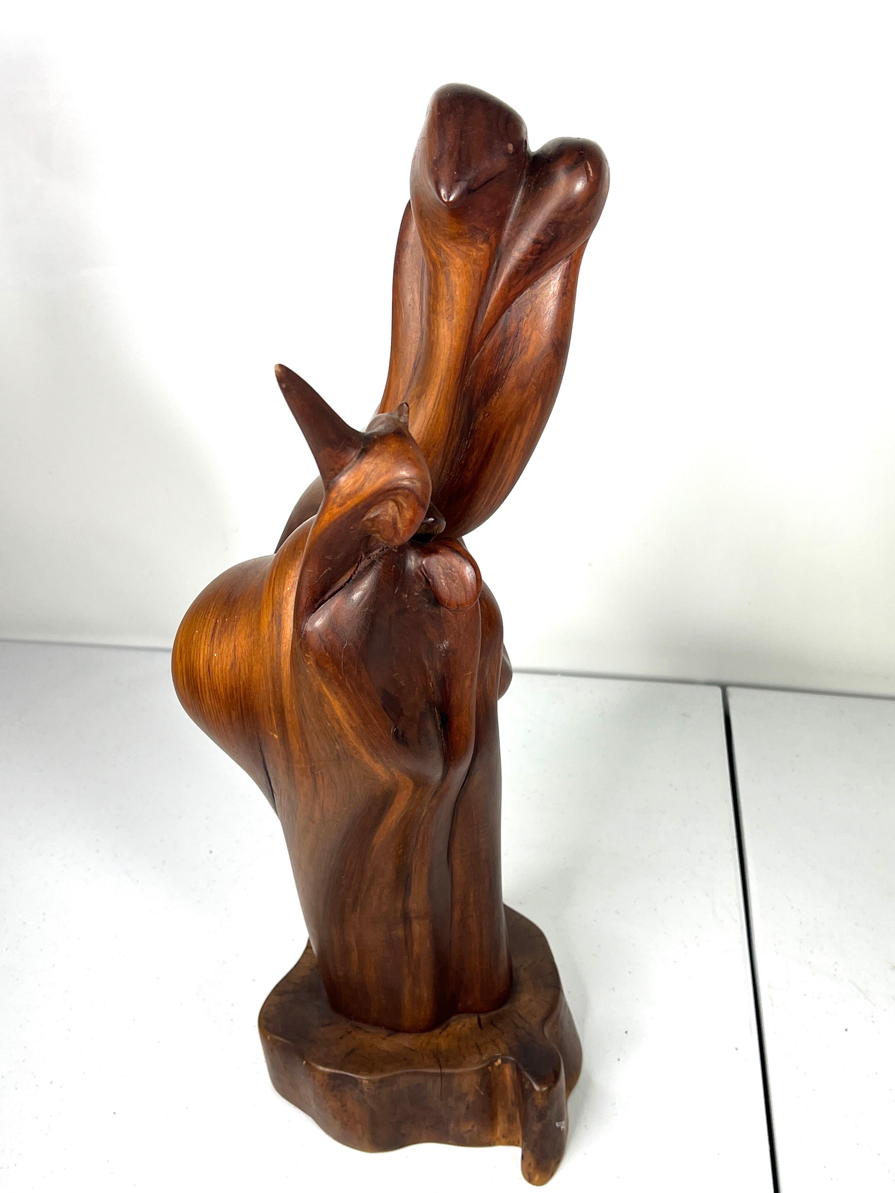 Mid-Century Modern 1970s Black Walnut Abstract Bird Wood Sculpture For Sale