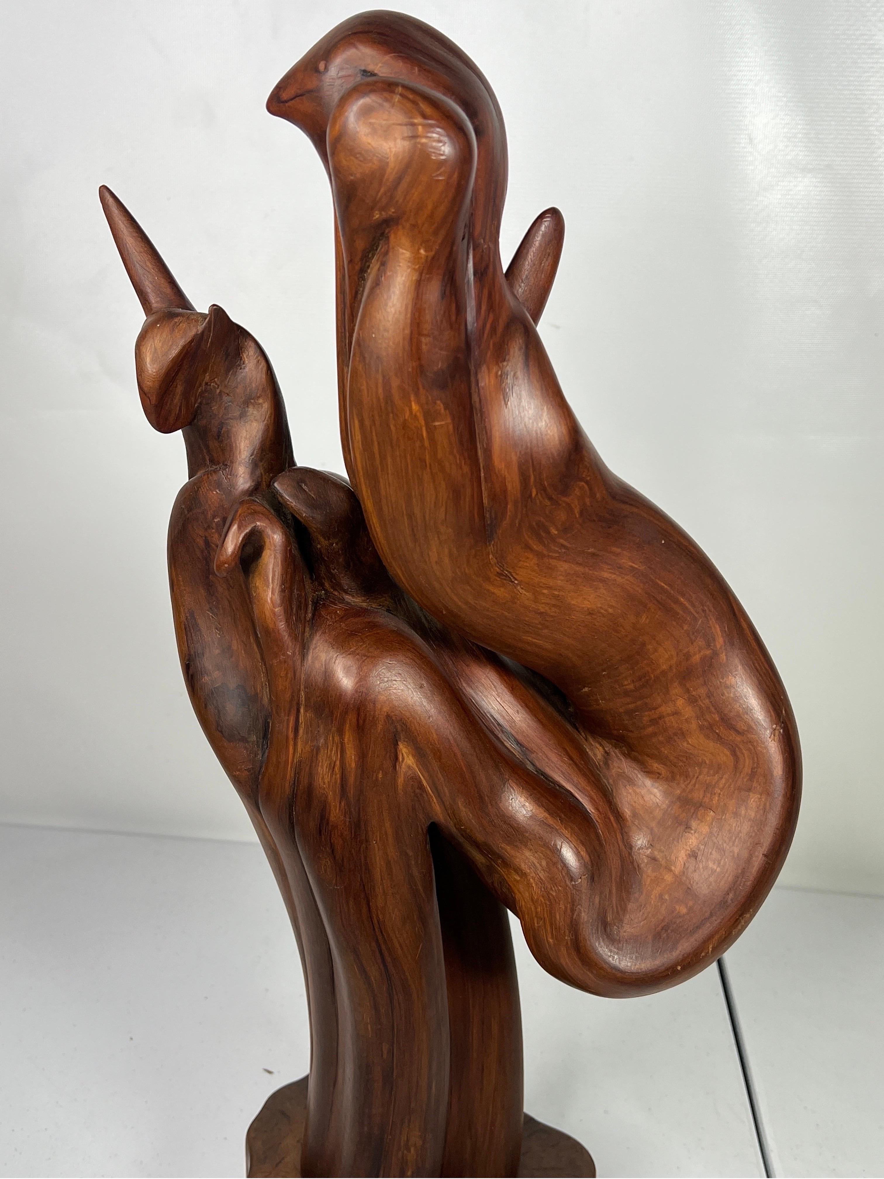 1970s Black Walnut Abstract Bird Wood Sculpture For Sale 1
