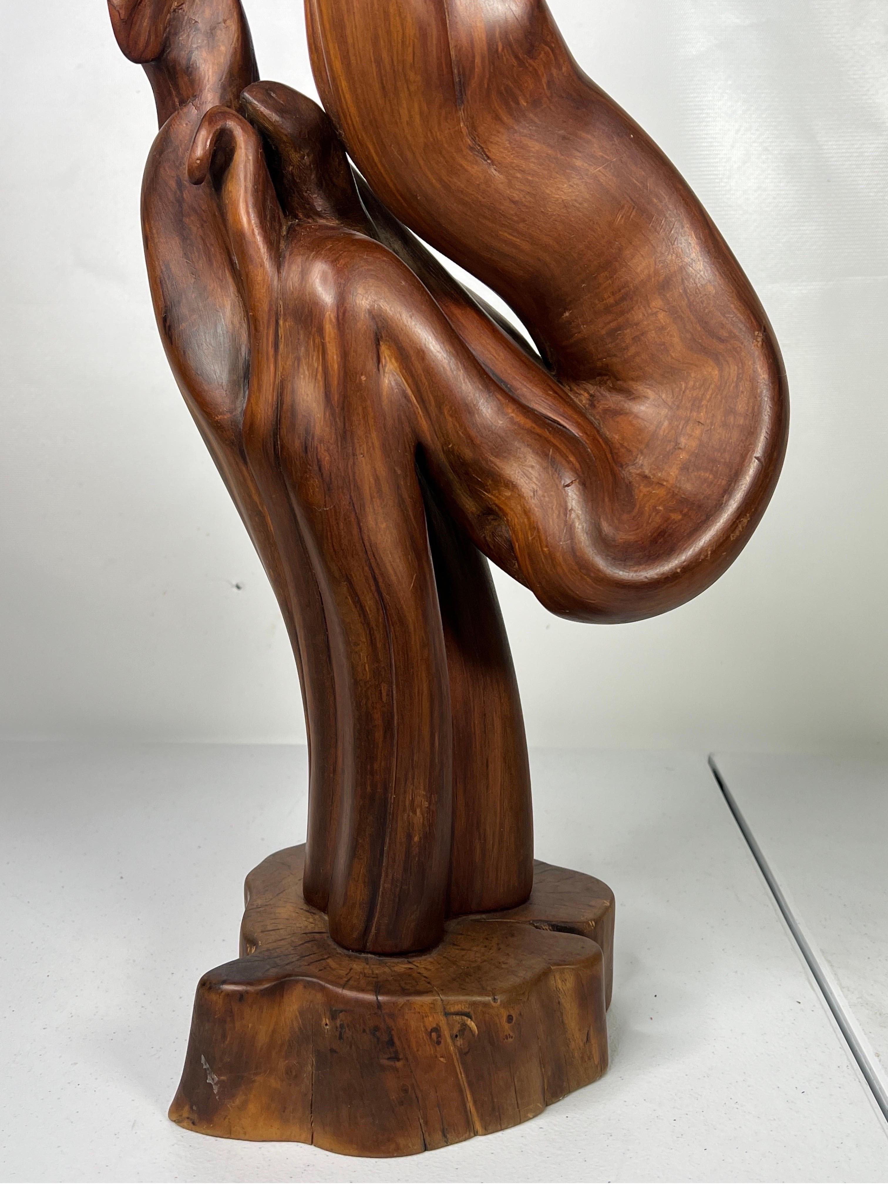 1970s Black Walnut Abstract Bird Wood Sculpture For Sale 3