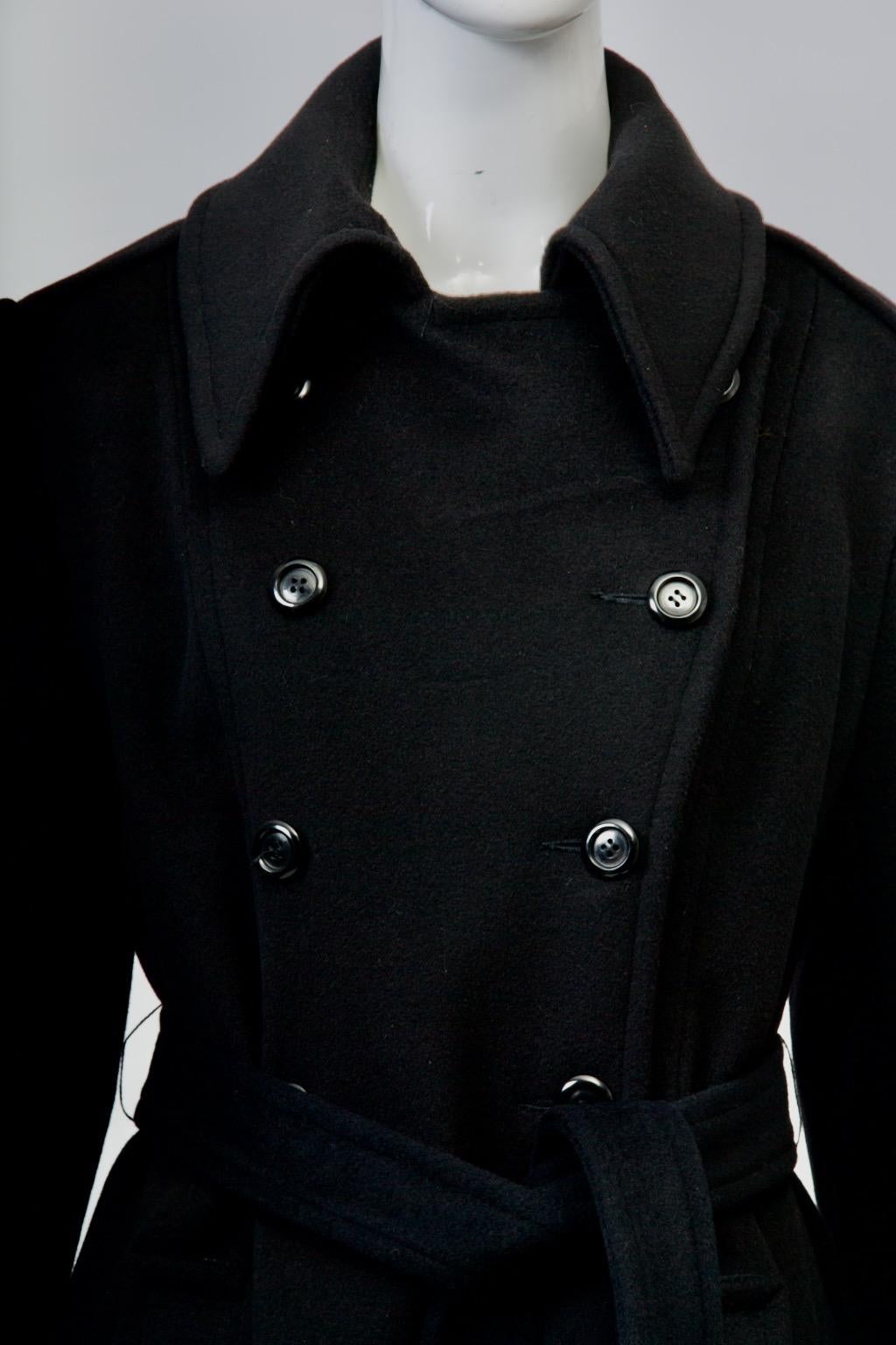 1970s Black Wool Maxi Coat In Excellent Condition For Sale In Alford, MA