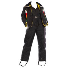 Used 1970S Black & Yellow Nylon Ski Overalls Jumpsuit Jacket