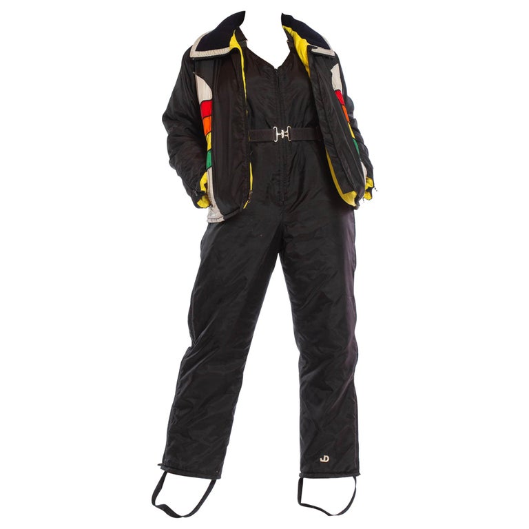 1970S Black and Yellow Nylon Ski Overalls Jumpsuit Jacket For Sale at  1stDibs