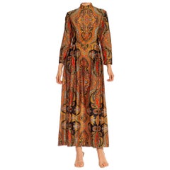 1970S Black 
Yellow Polyester Psychedelic Paisley Print Dress