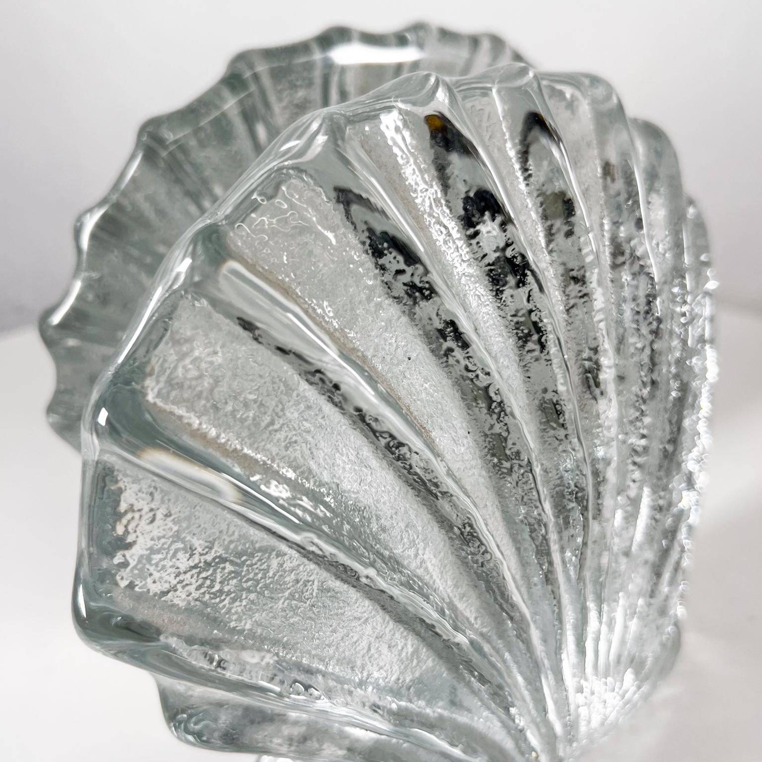 1970s Blenko Art Glass Clear Seashell Clam Bookends WV 4