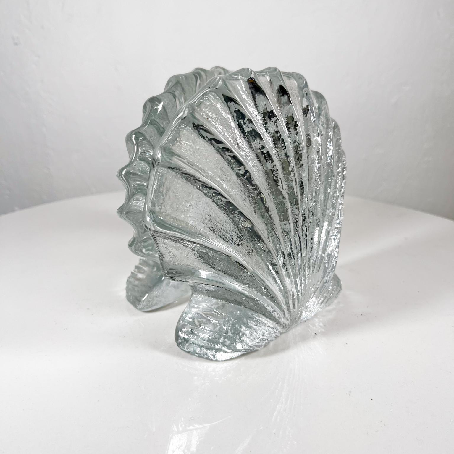 American 1970s Blenko Art Glass Clear Seashell Clam Bookends WV