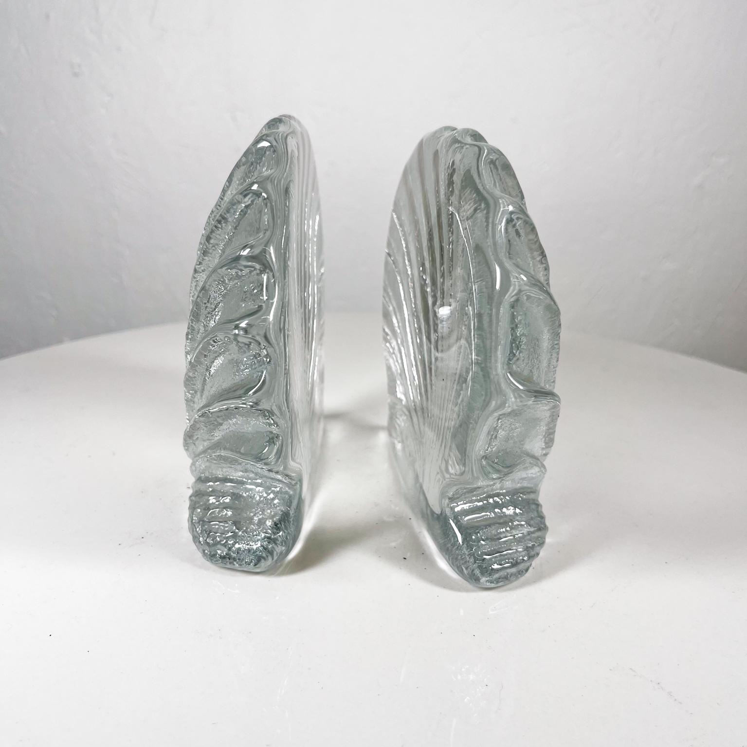 1970s Blenko Art Glass Clear Seashell Clam Bookends WV 2