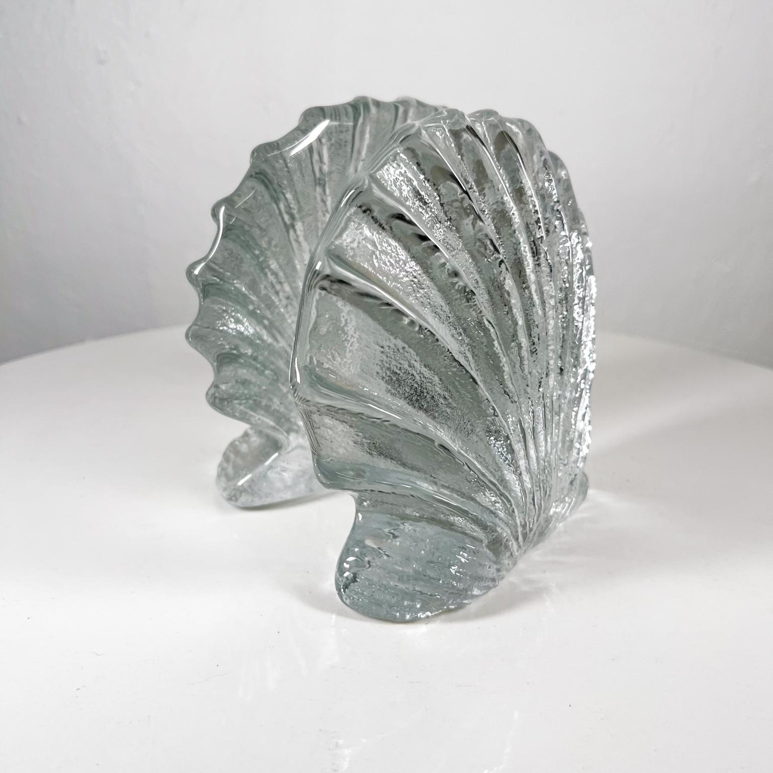1970s Blenko Art Glass Clear Seashell Clam Bookends WV 3